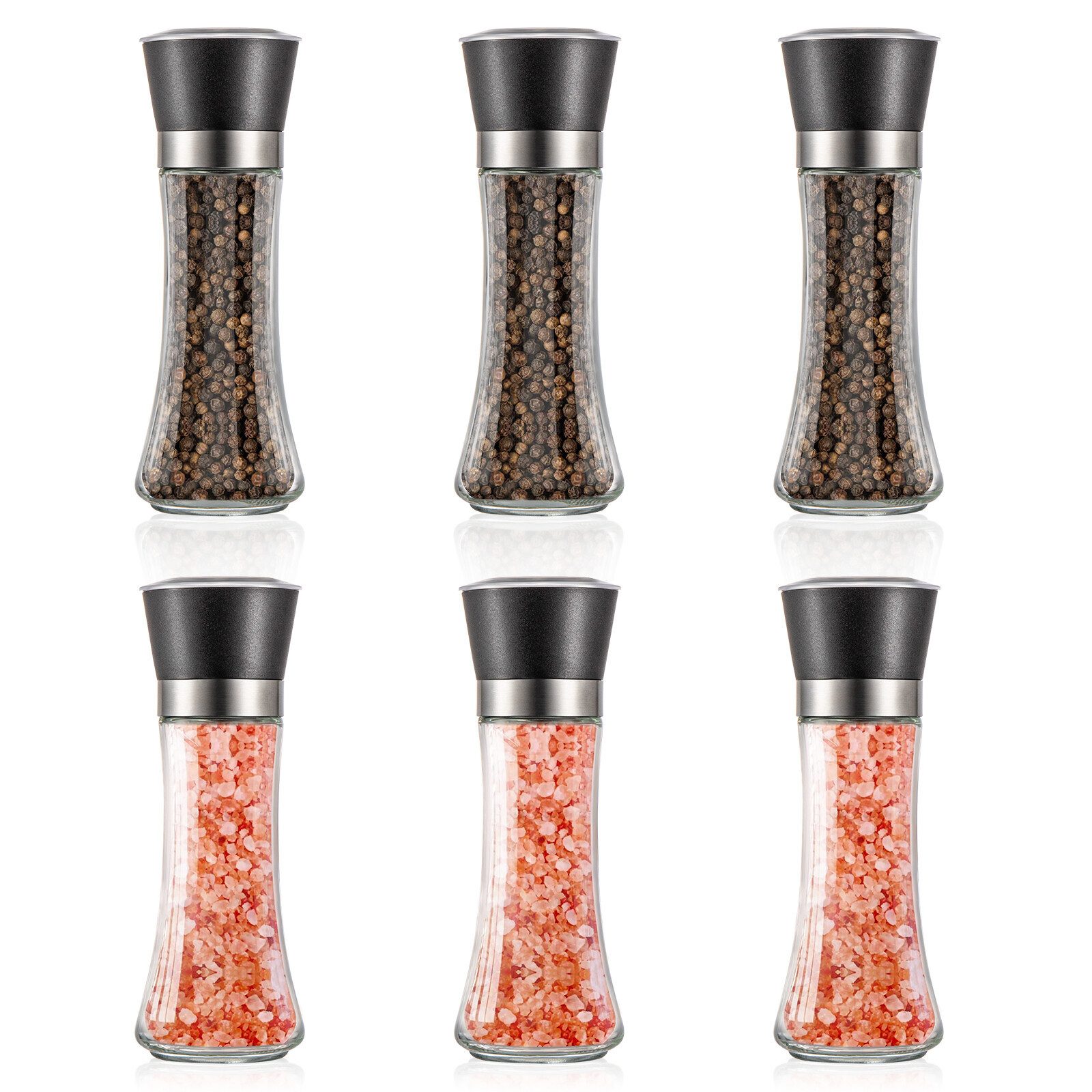 Youyijia Gewürzmühlenaufsatz 6 Stück Gewürzmühle Manuell Salzmühle Pfeffermühle Salz Mahlwerk Set