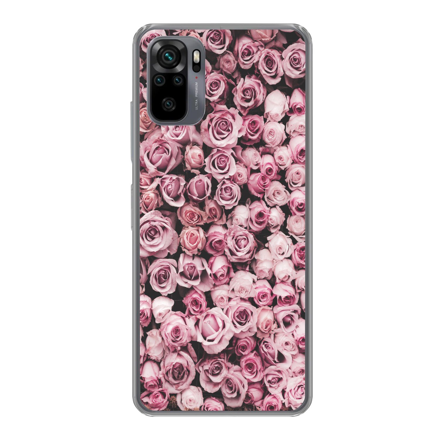 MuchoWow Handyhülle für Xiaomi Redmi Note 10S Blumen - Rosen - Natur - Rosa - Botanisch, Phone Case, Silikon, Schutzhülle Dünn