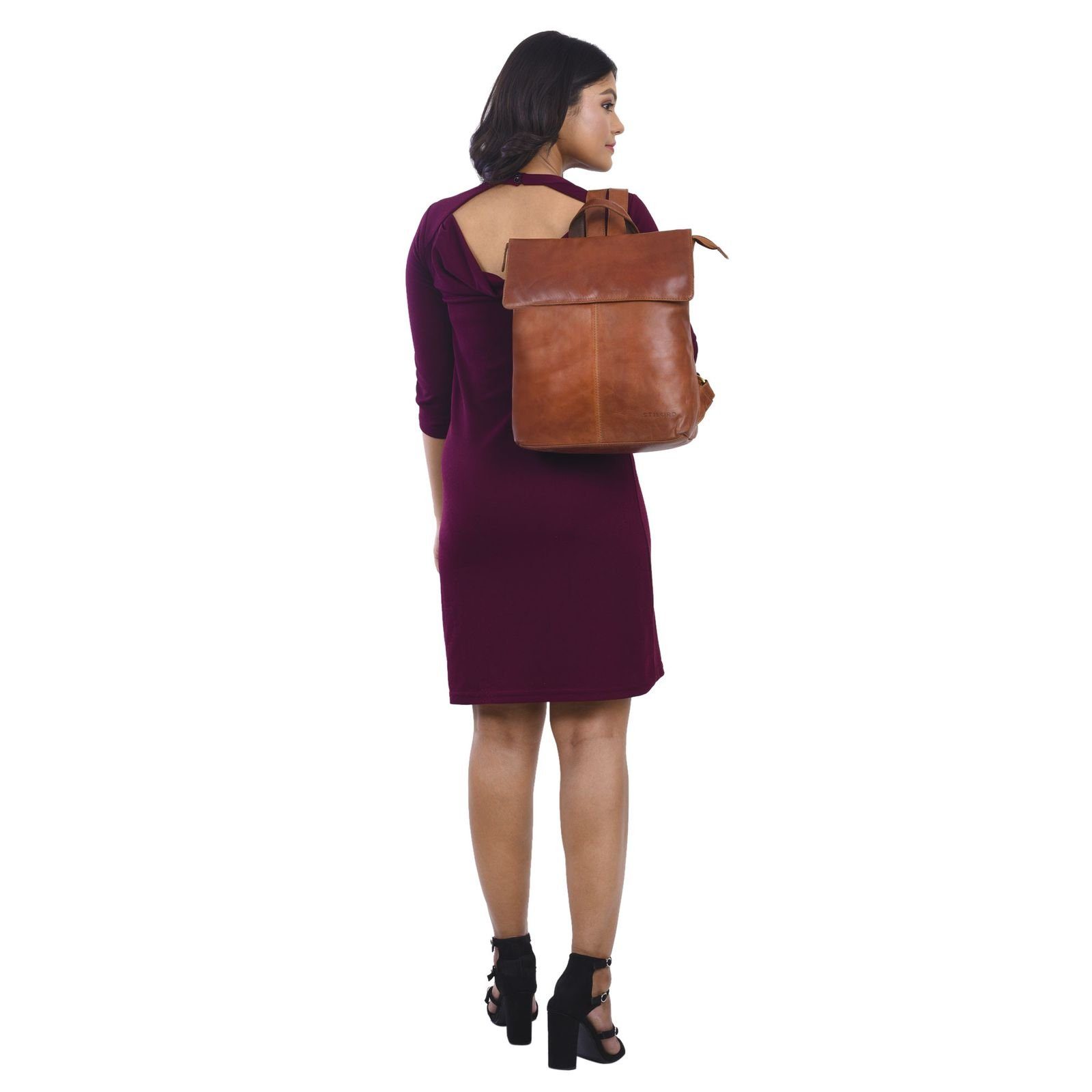 STILORD Notebook-Rucksack "Charlie" Vintage Lederrucksack Braun Damen Herren 13,3 Zoll Echtleder