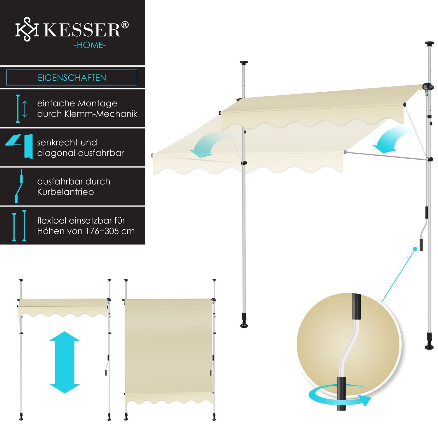 KESSER Klemmmarkise Klemmmarkise mit Handkurbel Balkon Markise, Balkonmarki günstig online kaufen