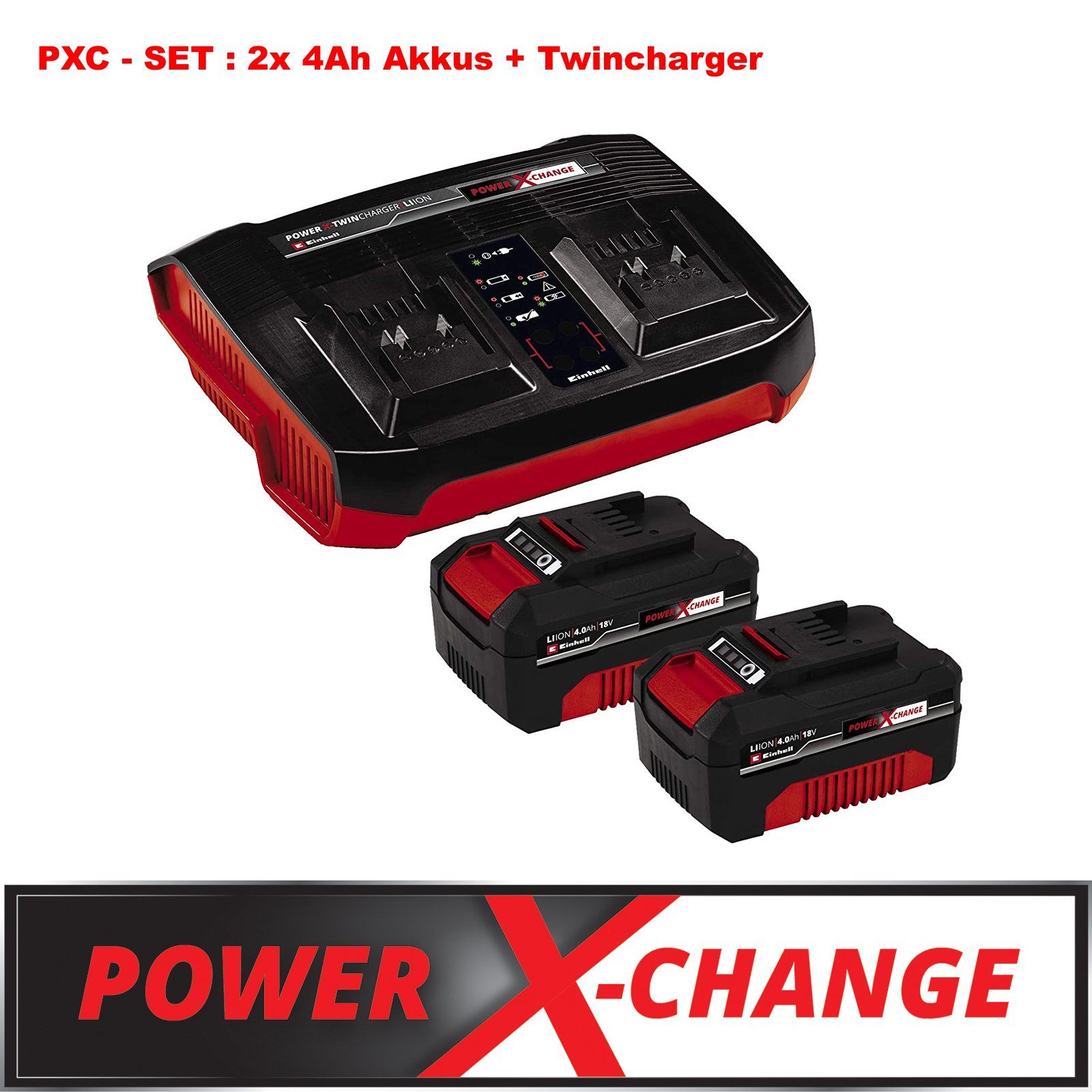 Einhell Einhell PXC Starter Kit 2x 4,0 Ah Akkus + Twincharger Akkupacks Einhell PXC Set Ladegerät Power X-Change Twincharger + 2x 4 Ah Akkus