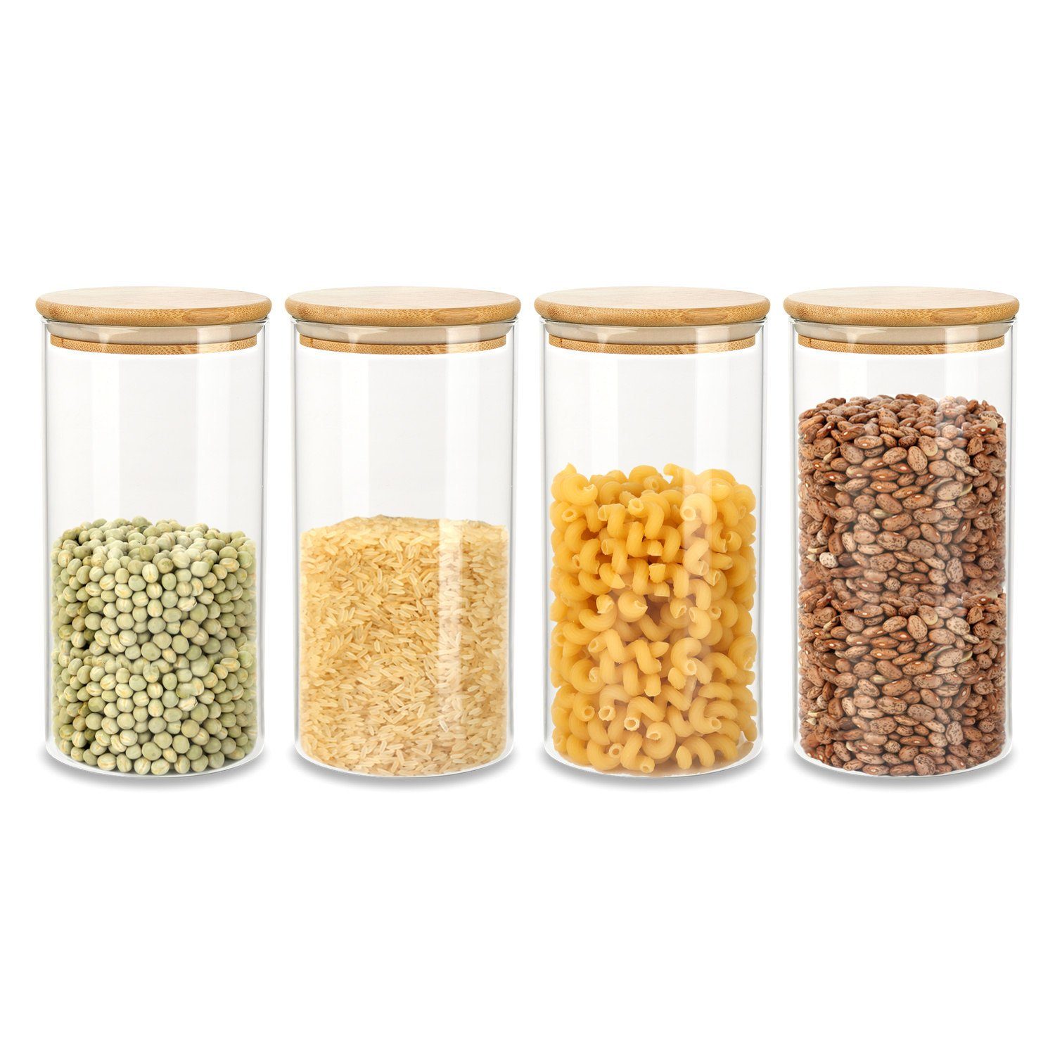 Schramm Vorratsglas Schramm® 4 Stück Vorratsgläser Set mit Bambus Deckel in 6 verschiedenen Größen Vorratsdosen stapelbar luftdicht Vorratsglas Aufbewahrungsglas, (1200 ml, 1200-tlg)