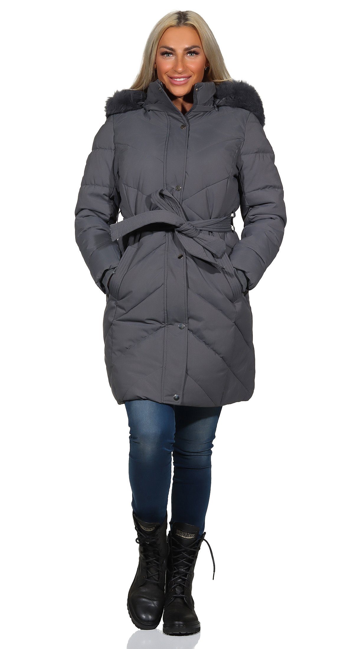 Aurela Damenmode Kurzmantel Steppmantel Damen Mantel diagonal gesteppt mit günstig online kaufen