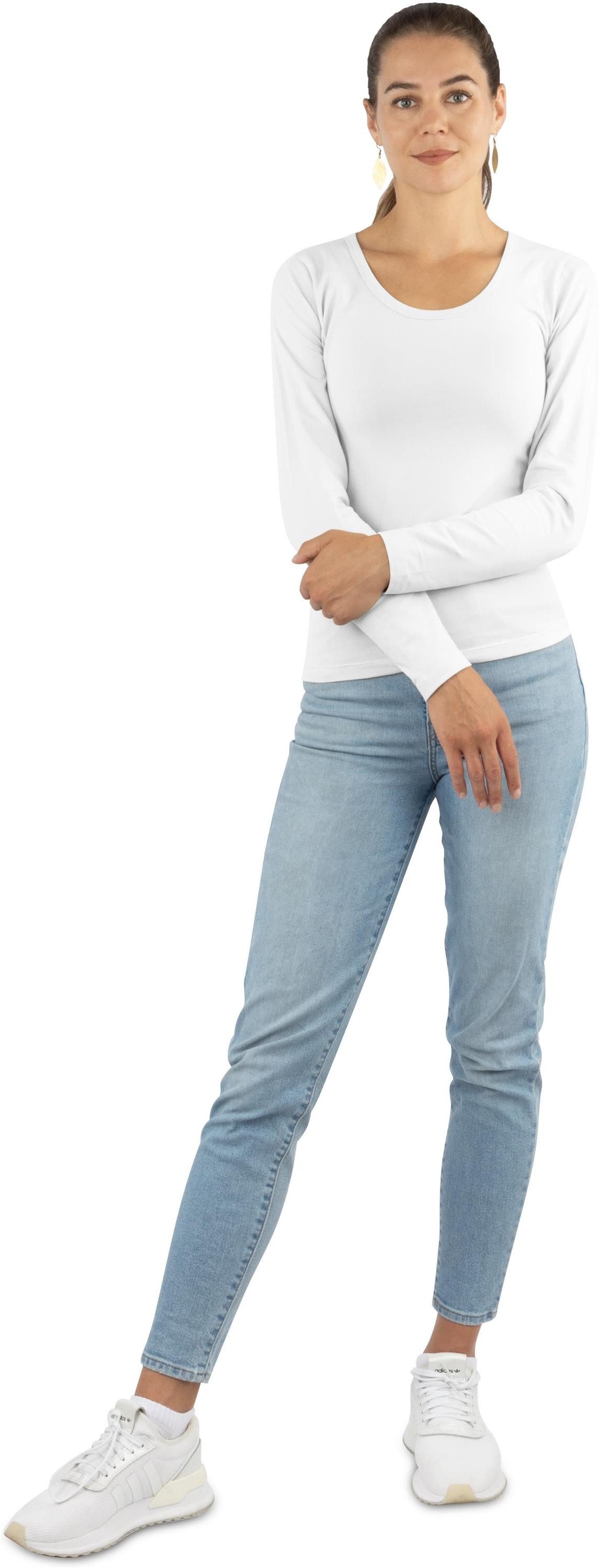 Janice Langarmshirt 4 x Damen Langarmshirt Nimes Figurbetonter Pullover aus Baumwolle – Bild 4 von 5