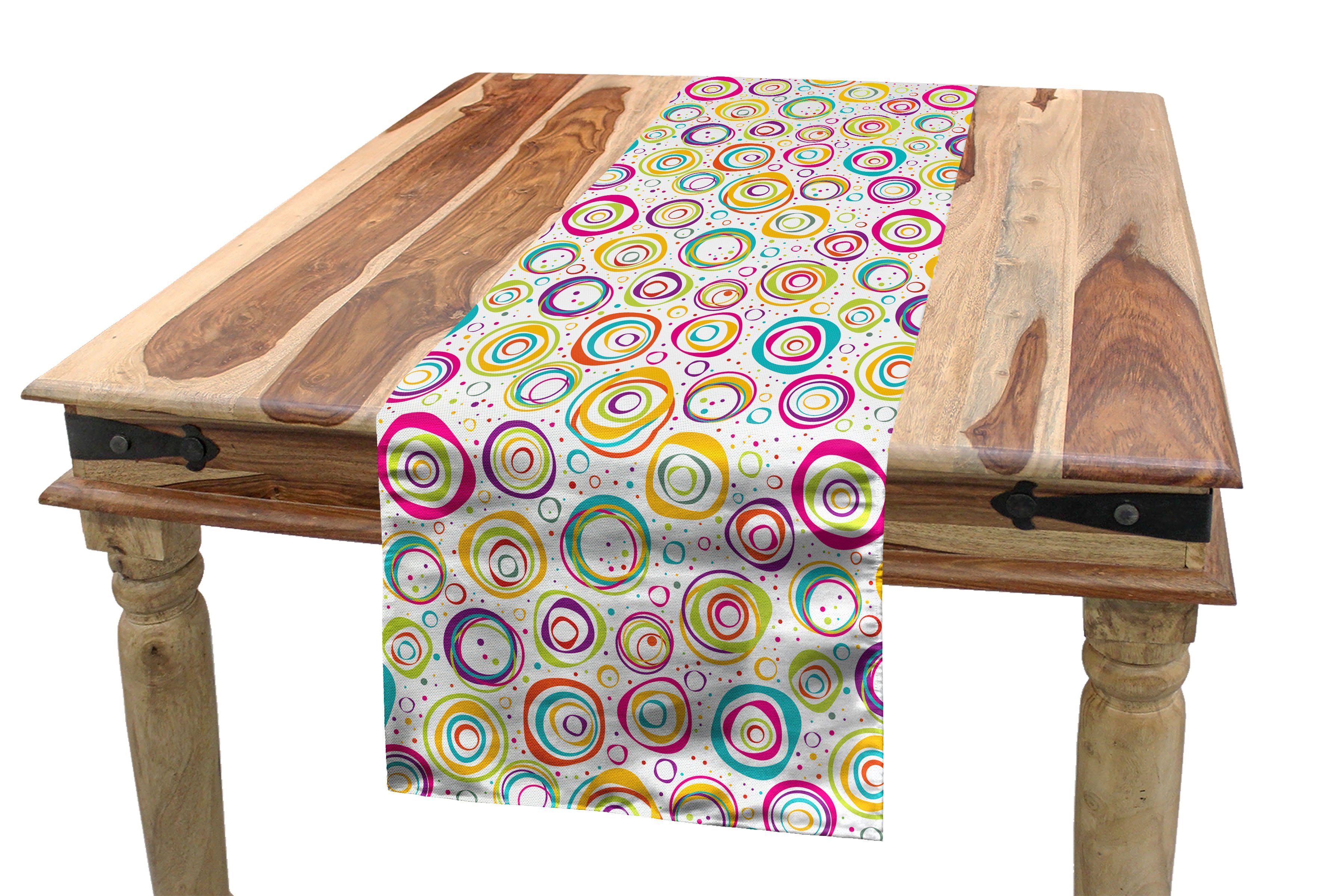 Abakuhaus Tischläufer Esszimmer Küche Rechteckiger Dekorativer Tischläufer, Geometrisch Kinder-Spirale und Punkte