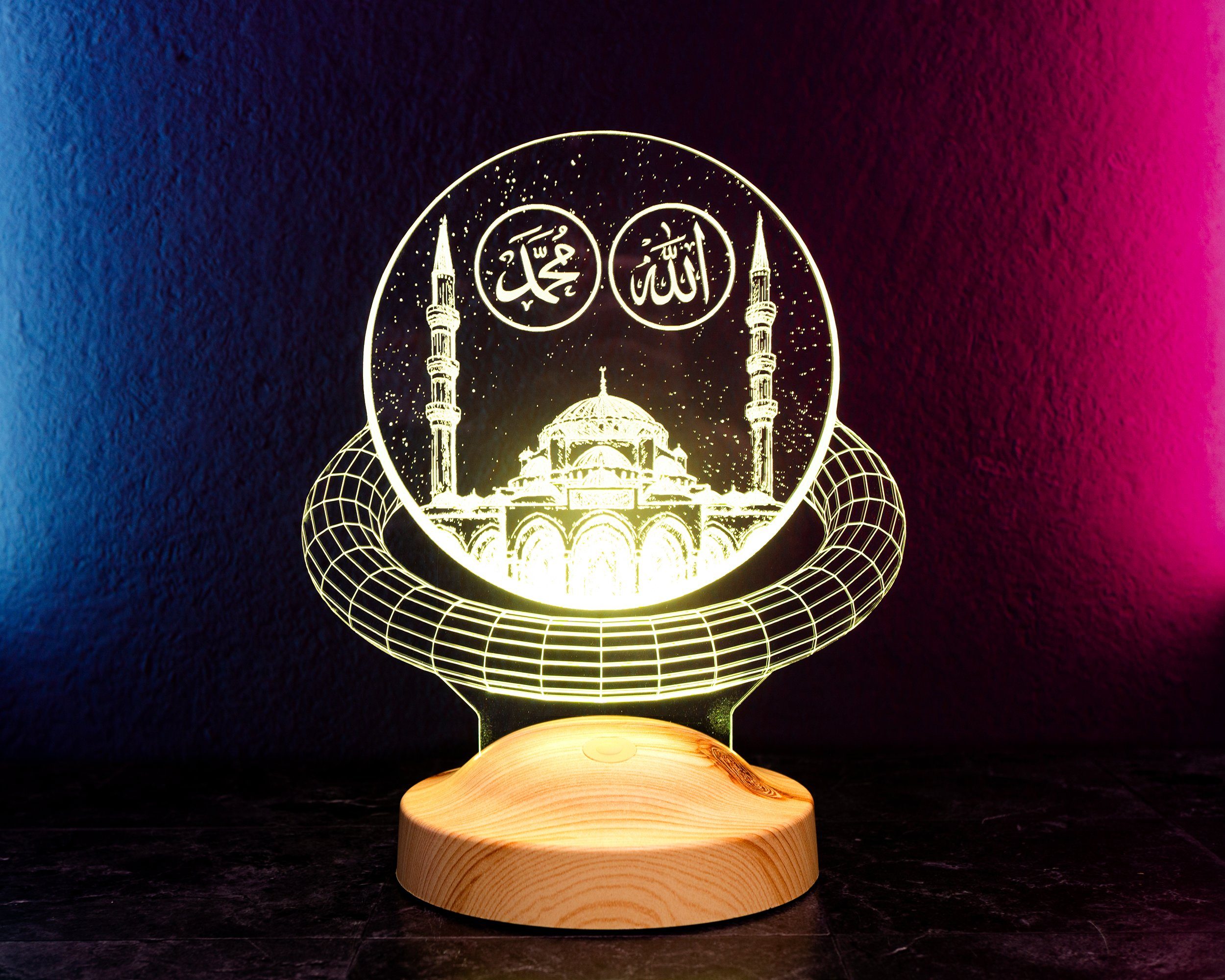 Geschenkelampe LED Nachttischlampe Elif Nachtlicht muslimische Deko  Geschenk für Muslimischen Freund, Leuchte 7 Farben fest integriert,  Geschenke für Muslimen, Ramadan Deko, Allah, Islamisches Kalligraphie, Islam