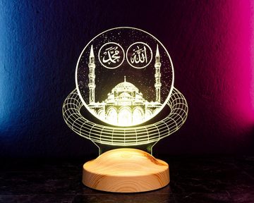 Geschenkelampe LED Nachttischlampe Moschee Nachtlicht muslimische Deko Geschenk für Muslimischen Freund, Leuchte 7 Farben fest integriert, Allah Islamisches Kalligraphie, Ramadan Geschenk, Eid-Dekoration, Ramadan Deko, Islam