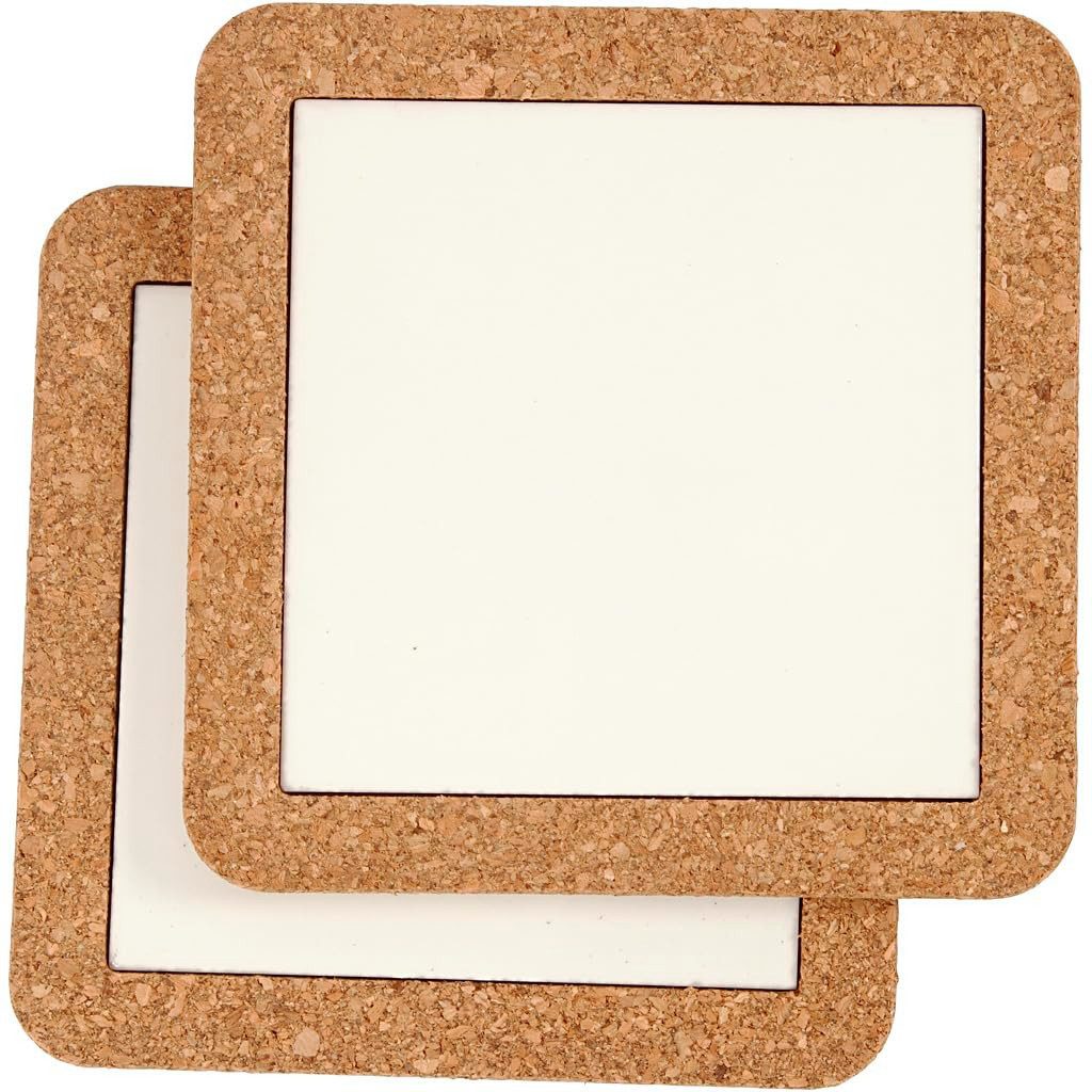 BEAZZ Topfuntersetzer DIY Untersetzer 2er Set aus Porzellan mit Korkrahmen 15,5 x 15,5 cm, Bemalbar & hitzebeständig