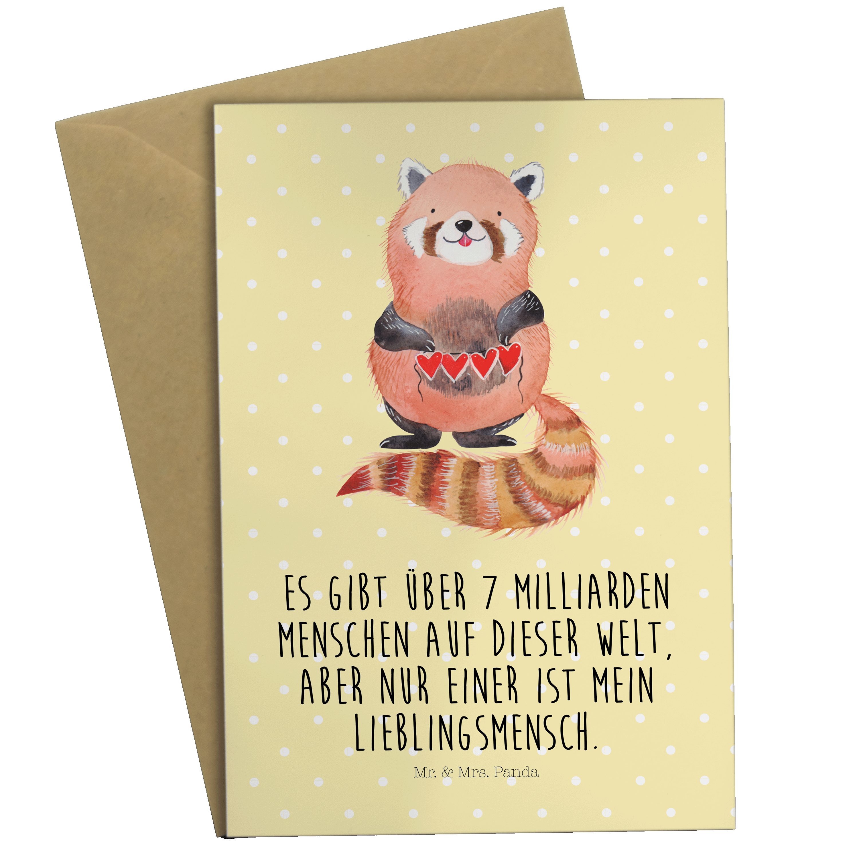 Mr. & Mrs. Panda Grußkarte Roter Panda - Gelb Pastell - Geschenk, Hochzeitskarte, Glückwunschkar