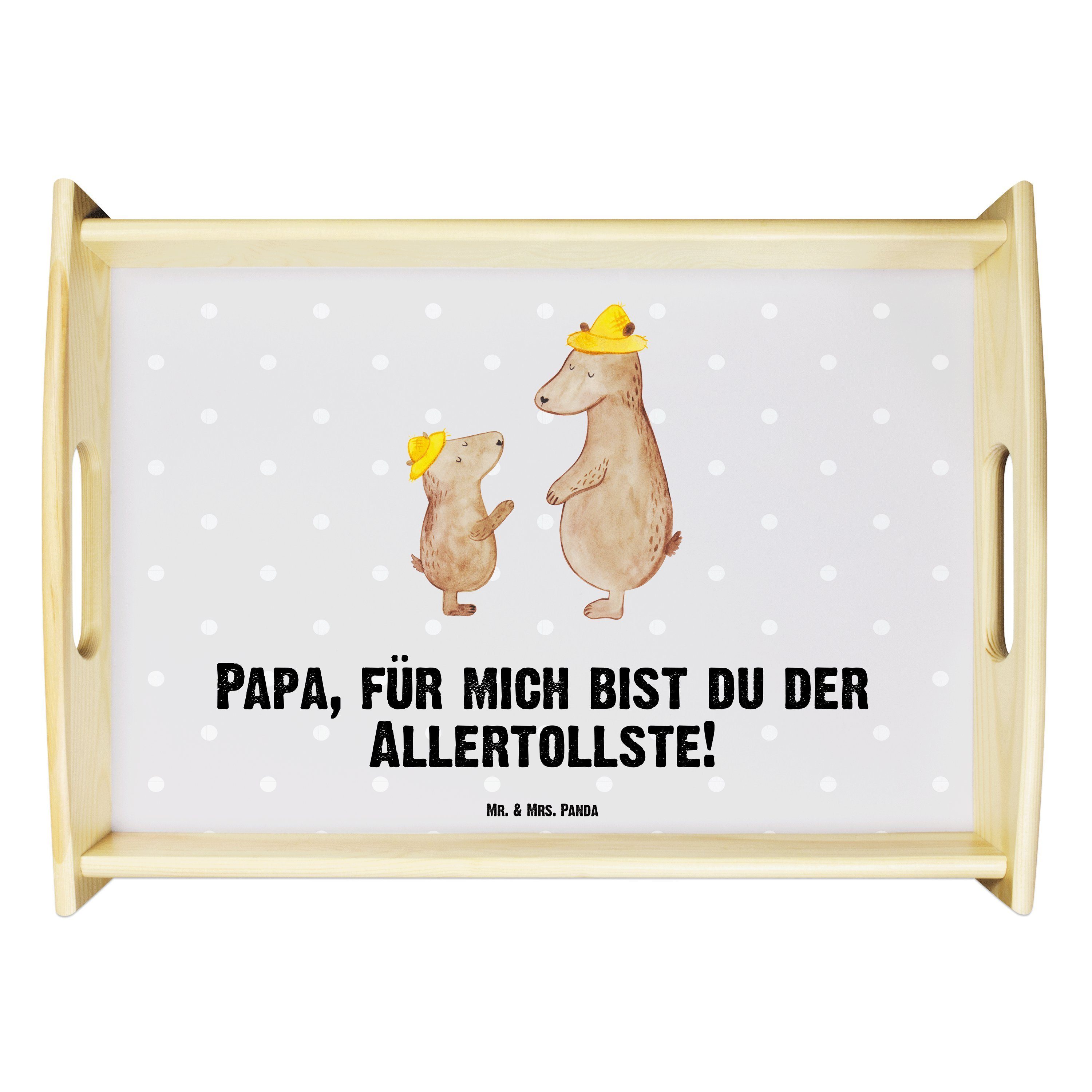 Mr. & Mrs. Panda Tablett Bären mit Hut - Grau Pastell - Geschenk, bester Vater, Vater-Sohn, Va, Echtholz lasiert, (1-tlg)