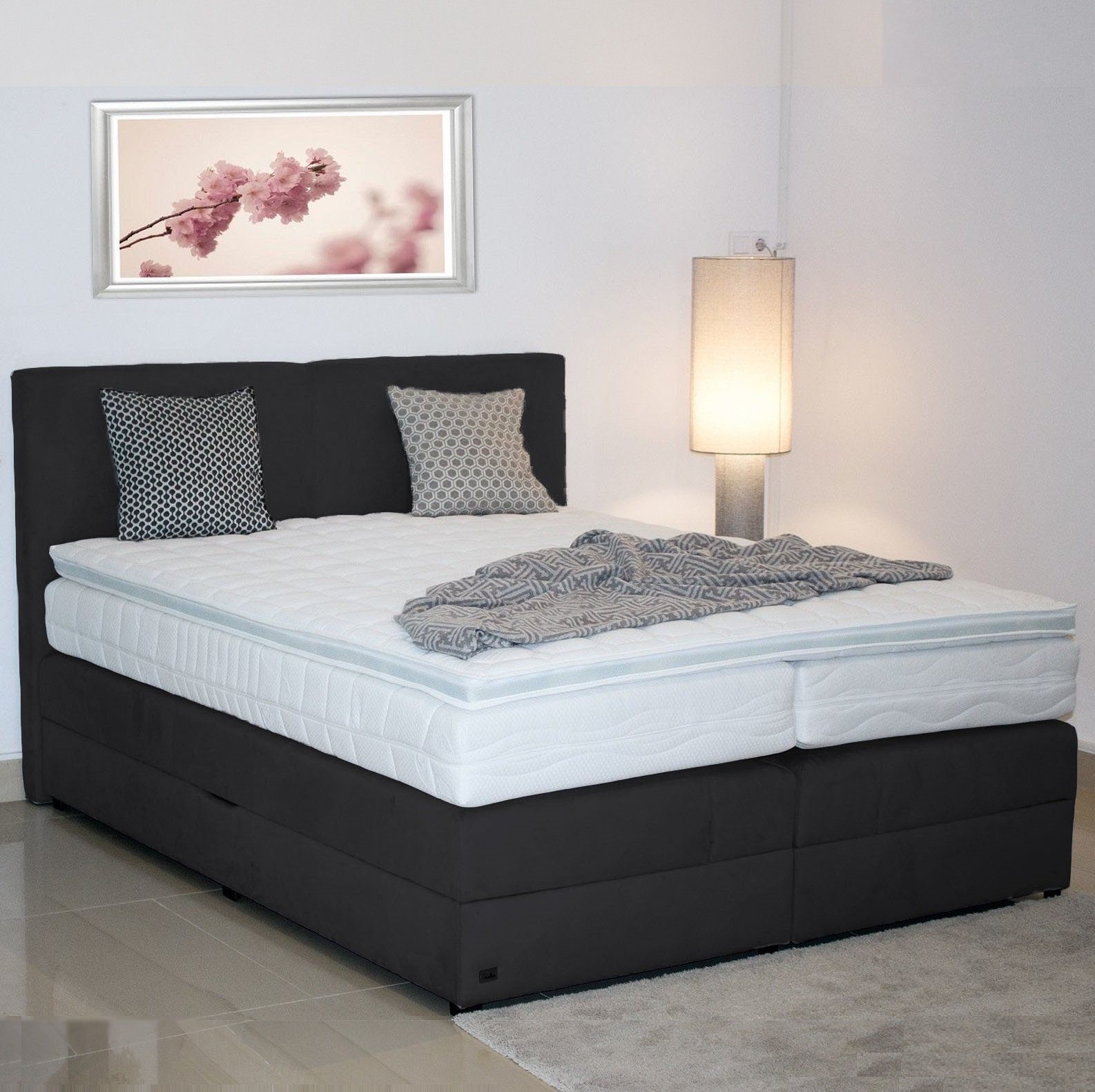 PAARA Boxspringbett Montana mit Bettkasten Kopfteil Stauraum H2 H3, mit einzigartigem Belüftungssystem