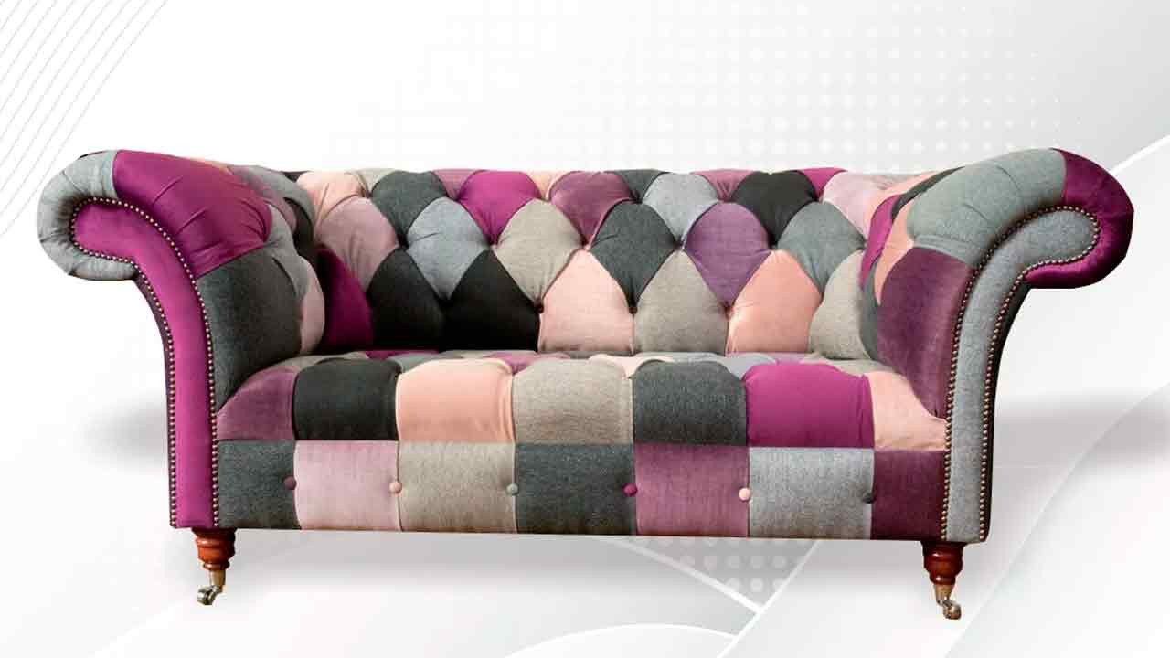 JVmoebel Chesterfield-Sofa Wohnzimmer Möbel Stoff Textil Bunte Dreisitzer Sofa Couch Polster Bunt, Made in Europa