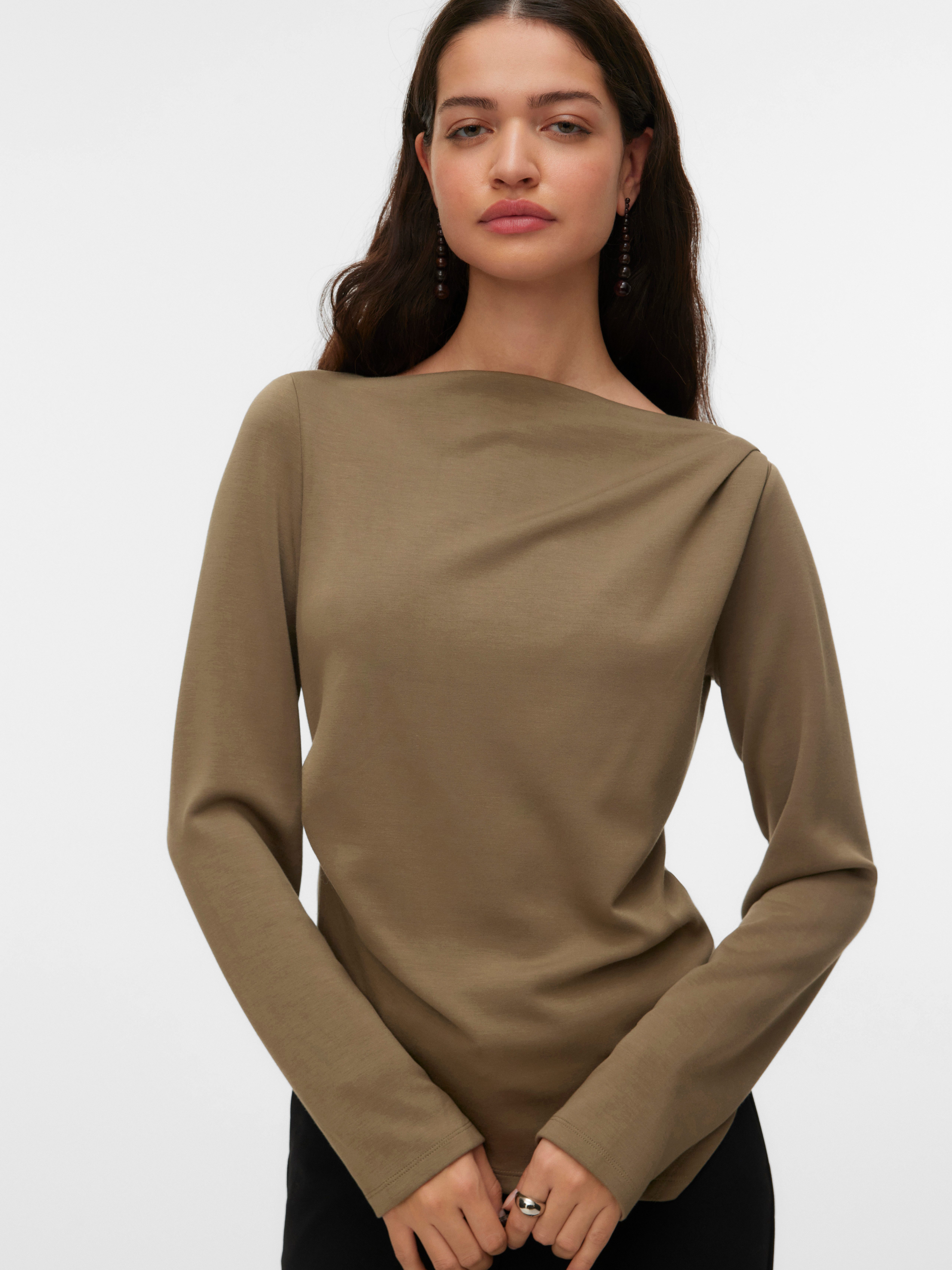 Vero Moda Langarmshirt VMMILLE LS BOATNECK SHORT TOP JRS NOOS Materialmix, regular fit