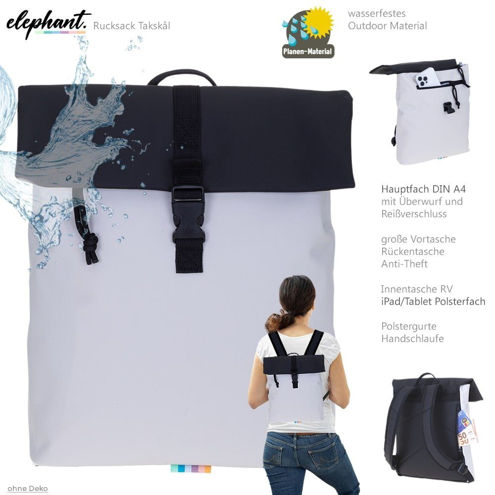 ELEPHANT Cityrucksack Takskal 12820 Damenrucksack wasserabweisend aus Plane, Rucksack Damen Handtasche iPad Tasche Geheimfach + Schlüsselbörse