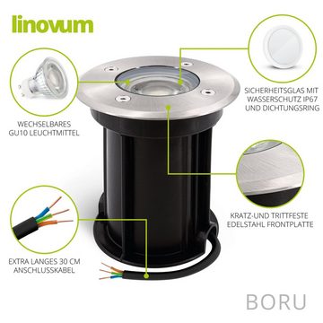linovum LED Außen-Wandleuchte 4er Set BORU Bodeneinbaustrahler LED GU10 6W warmweiss - Spot, Leuchtmittel inklusive, Leuchtmittel inklusive