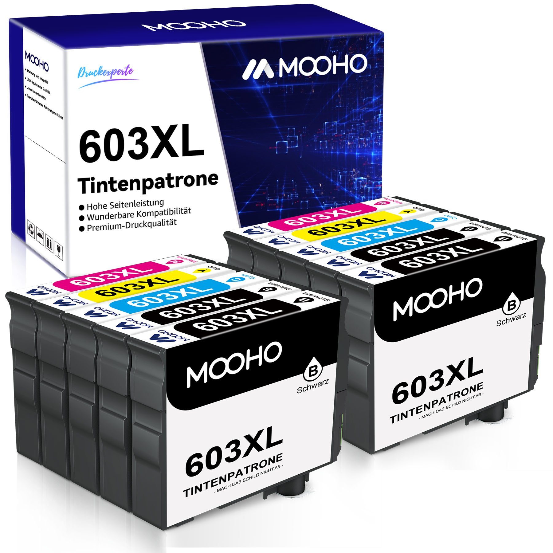 MOOHO 10 Packung ersetzt für Epson 603 XL 603XL INKLUSIVE CHIP Tintenpatrone