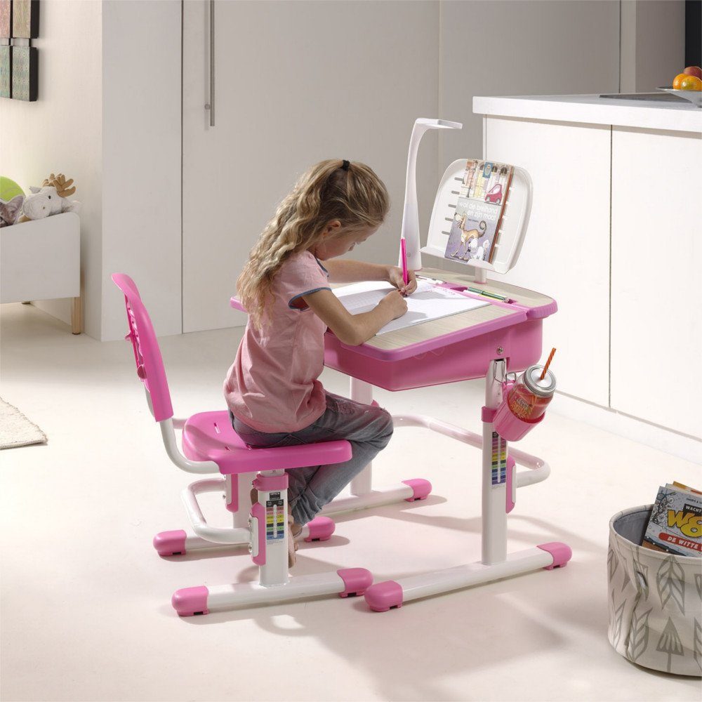 Rosa/Pink + + Kinderschreibtisch Lampe 24 Stuhl inkl Kindermöbel LED Evren