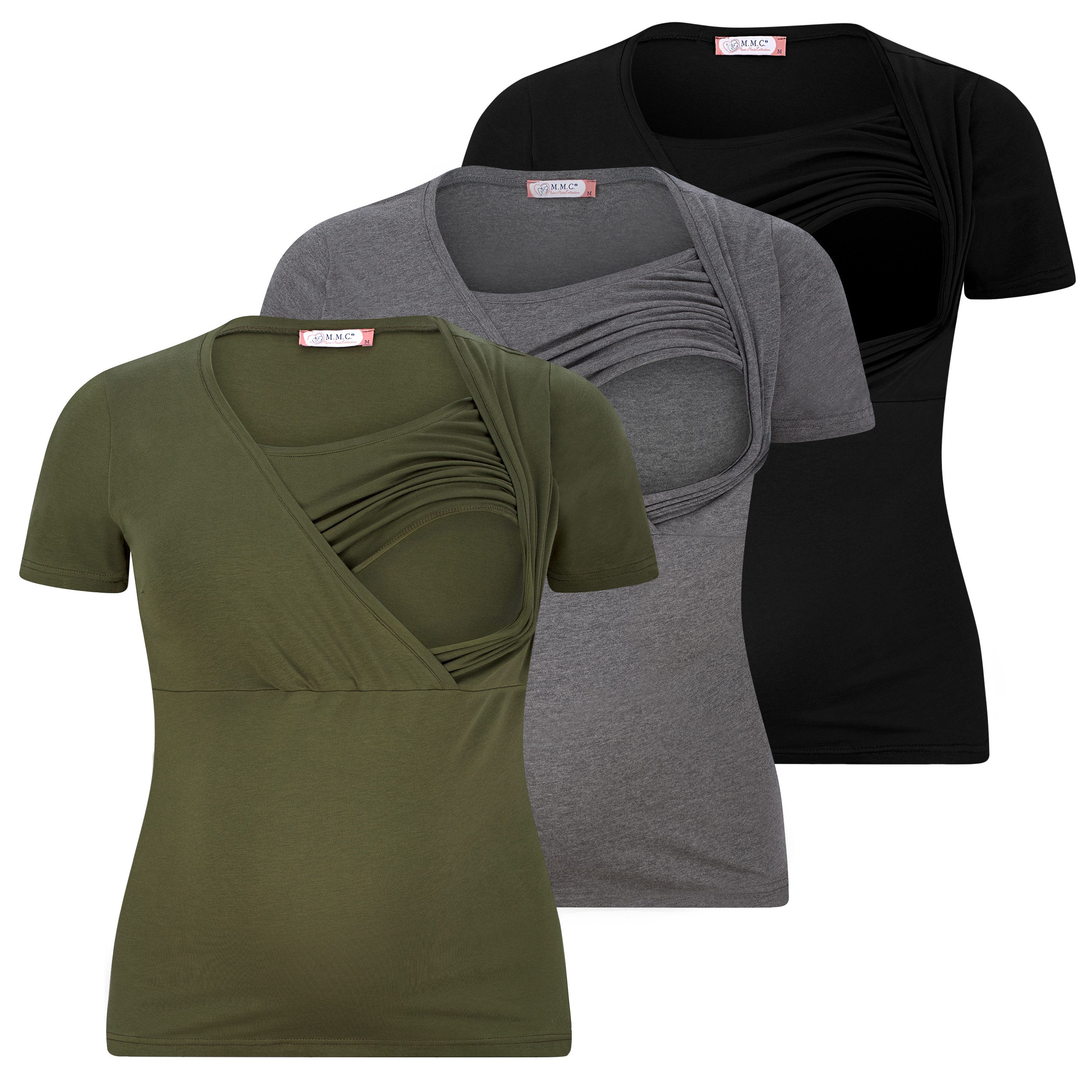 M.M.C. Stillshirt Stillmode Umstandsshirt 3er Set Umstandsmode (3-tlg) Schwangerschaftsshirt