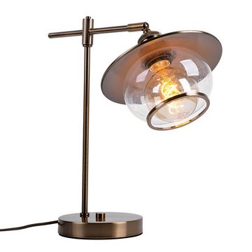 etc-shop Schreibtischlampe, Leuchtmittel nicht inklusive, Tischlampe Nachttischleuchte Metall bronzefarben Glas H 42 cm