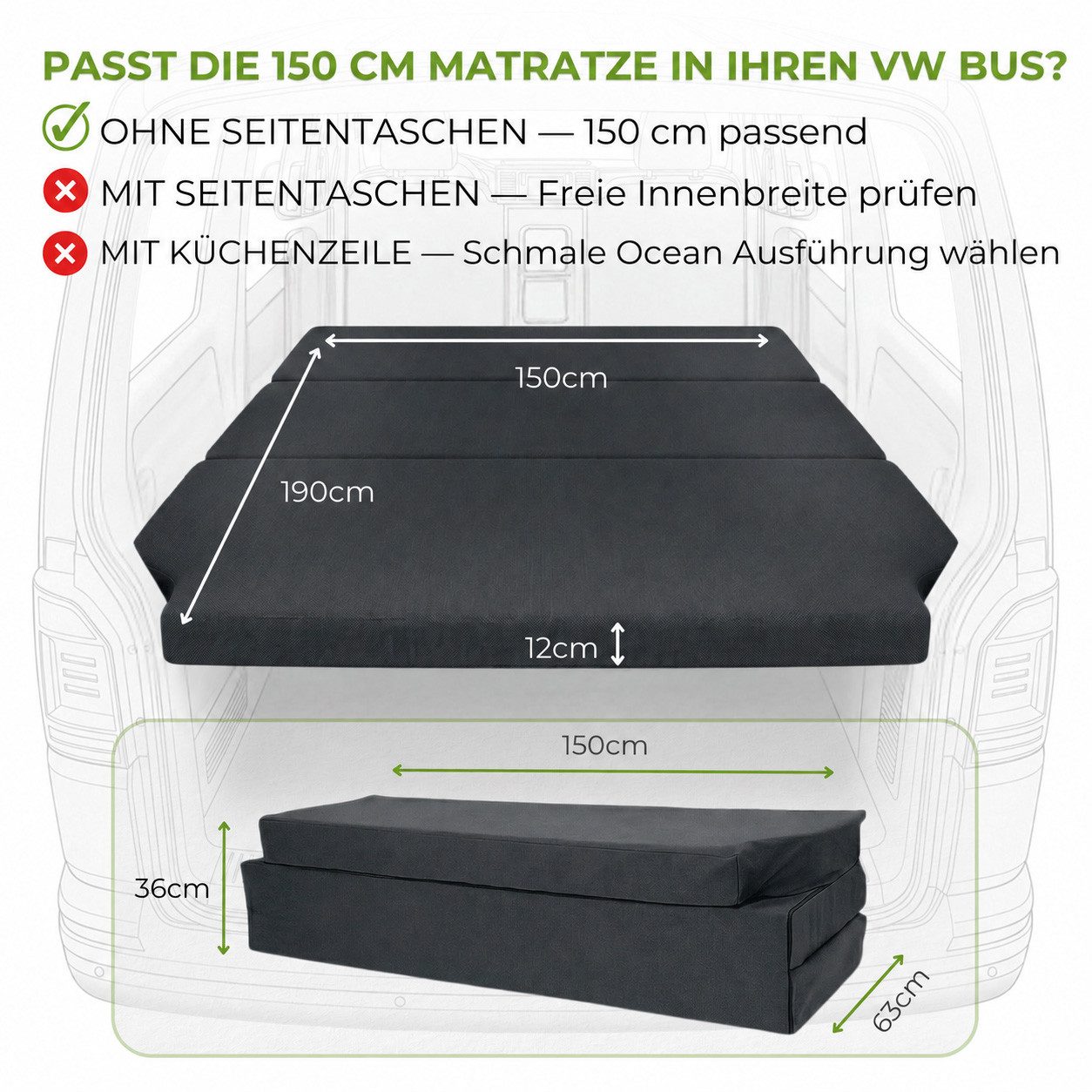 Klappmatratze T5-Matratze, T6, T6.1, Multivan, VW Bus Matratze, shogazi ®, 12 cm hoch, (3-tlg), 12 cm orthopädischer Kaltschaum, OEKO TEX® STANDARD 100