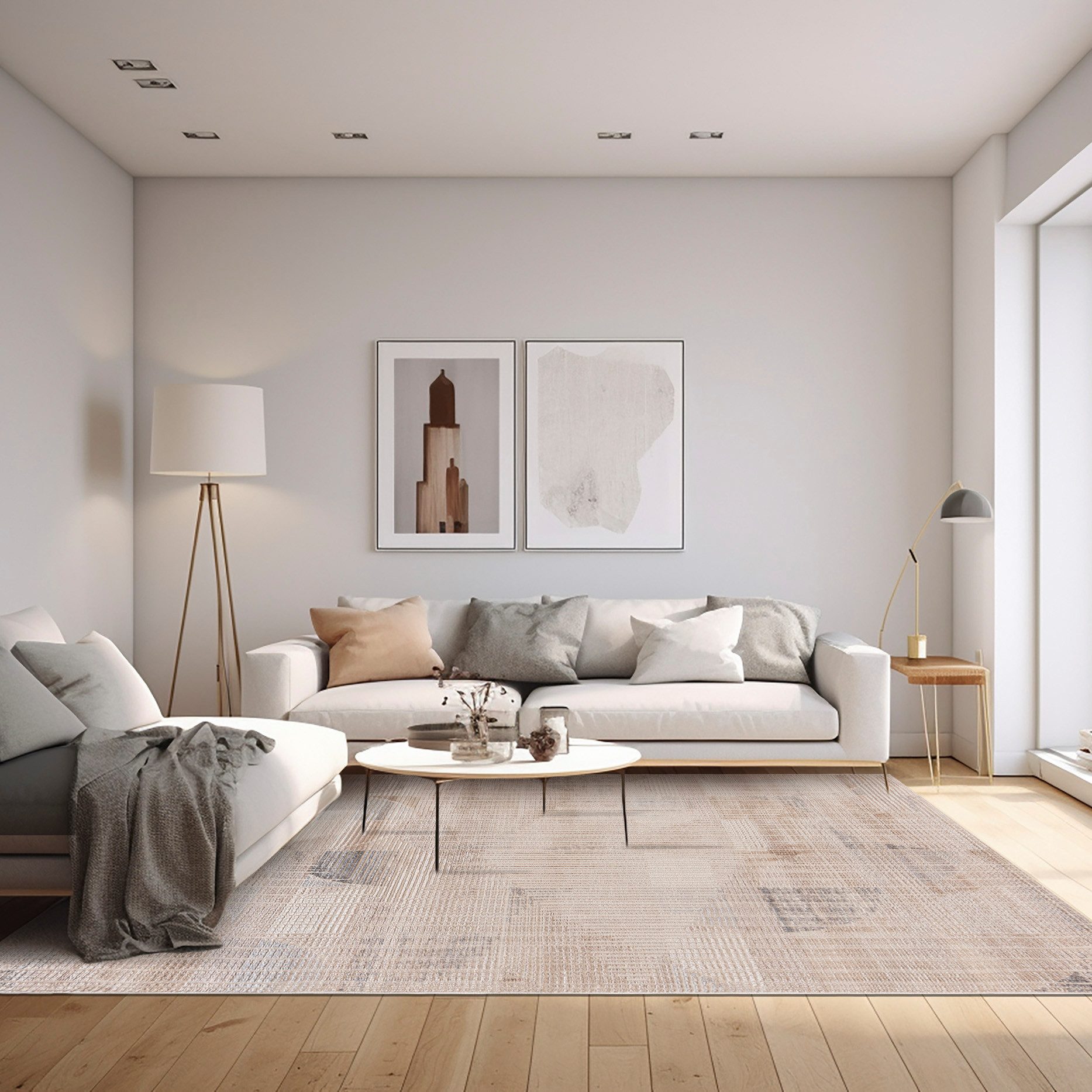 Mazovia Designteppich Modern Abstrakt Beige Creme Wohnzimmer, Schlafzimmer, Esszimmer, Büro, Fußbodenheizung – Bild 2 von 5