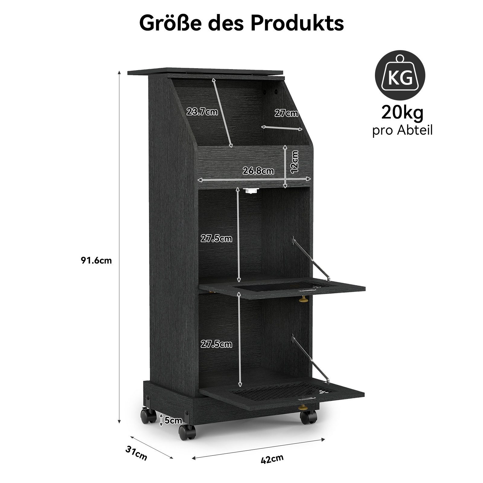 Puluomis Vorratsdose Vorratsdose Kartoffelbox, Gemüsebox mit Rollen, Kartoffelkiste, (Gemüsebehälter mit Belüftung und Brotfach, Aufbewahrung von Gemüse und Obst, Kartoffelbox braun schwarz)