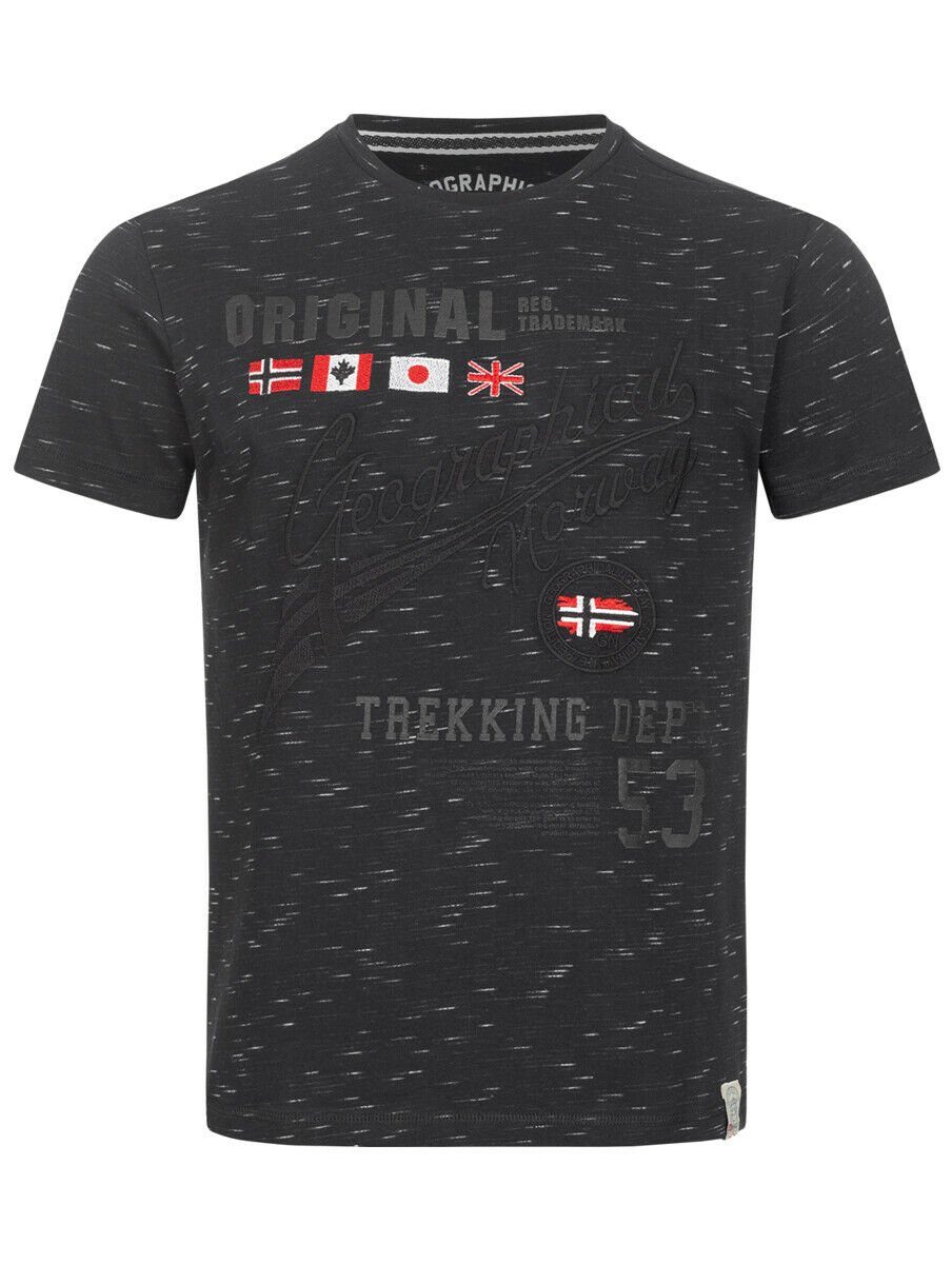 Geographical Norway Sommer Geographical Shirt T-Shirt Jinner-Schwarz Kurzarmshirt Baumwolle Herren Print Hemd Norway