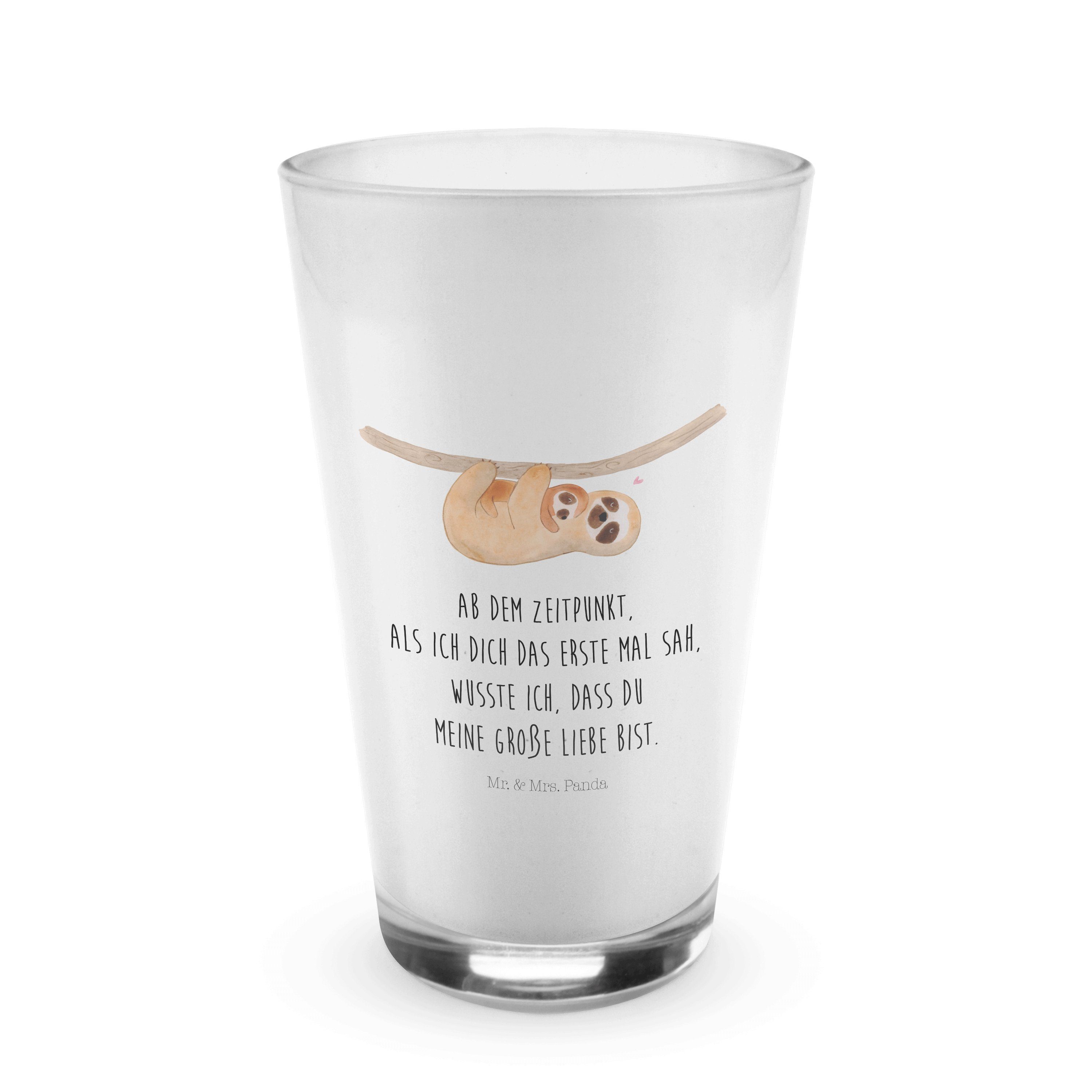 Mr. & Mrs. Panda Glas Faultier mit Kind - Transparent - Geschenk, Liebe, Glas, Baby, Latte, Premium Glas