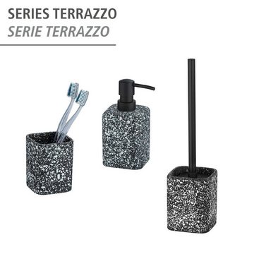 WENKO Zahnputzbecher Terrazzo, schwarz, aus Polyresin gefertigt