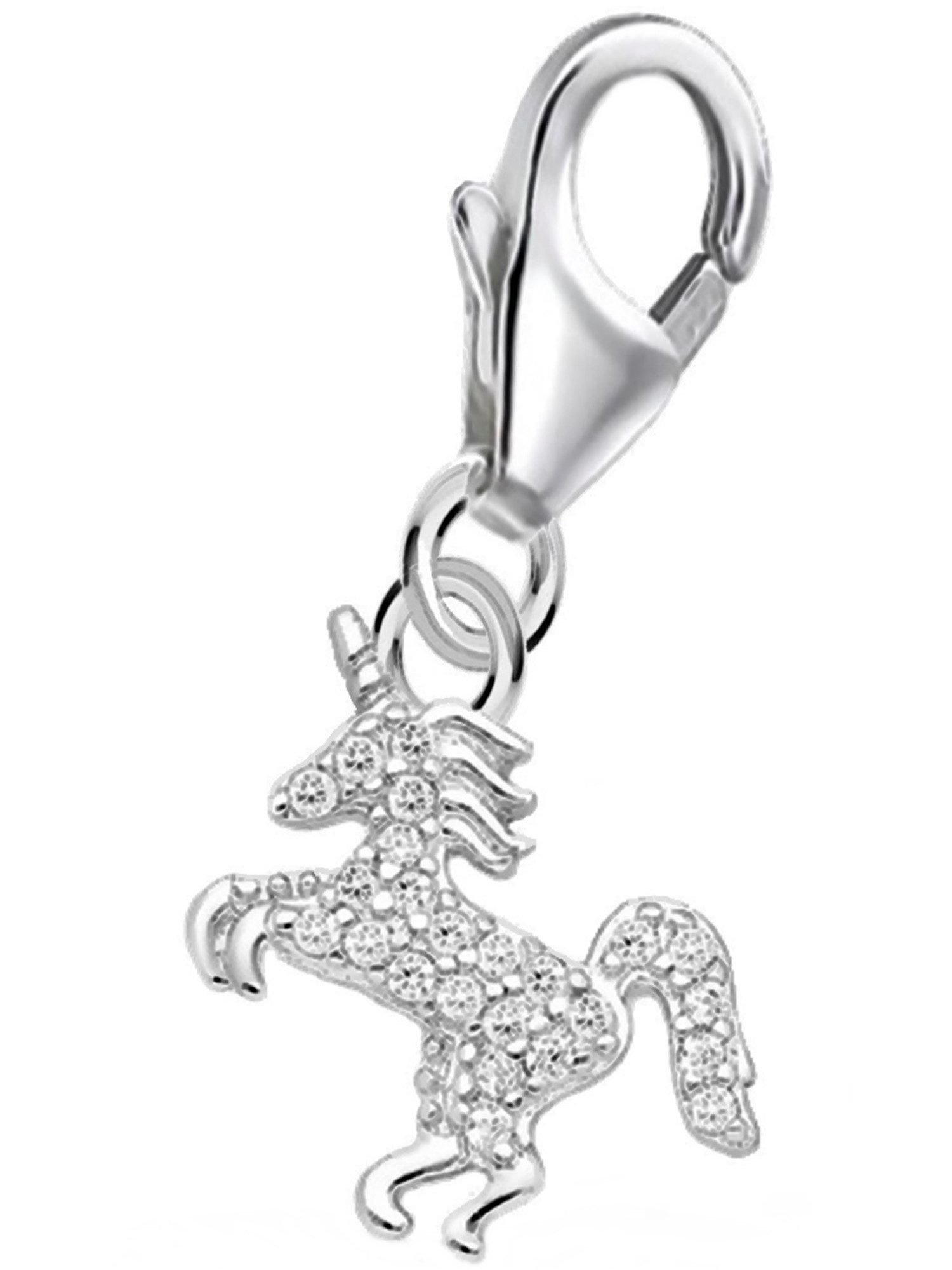Charm-Einhänger Einhorn Zirkonia Kristall Karabiner Charm Anhänger aus 925 Silber