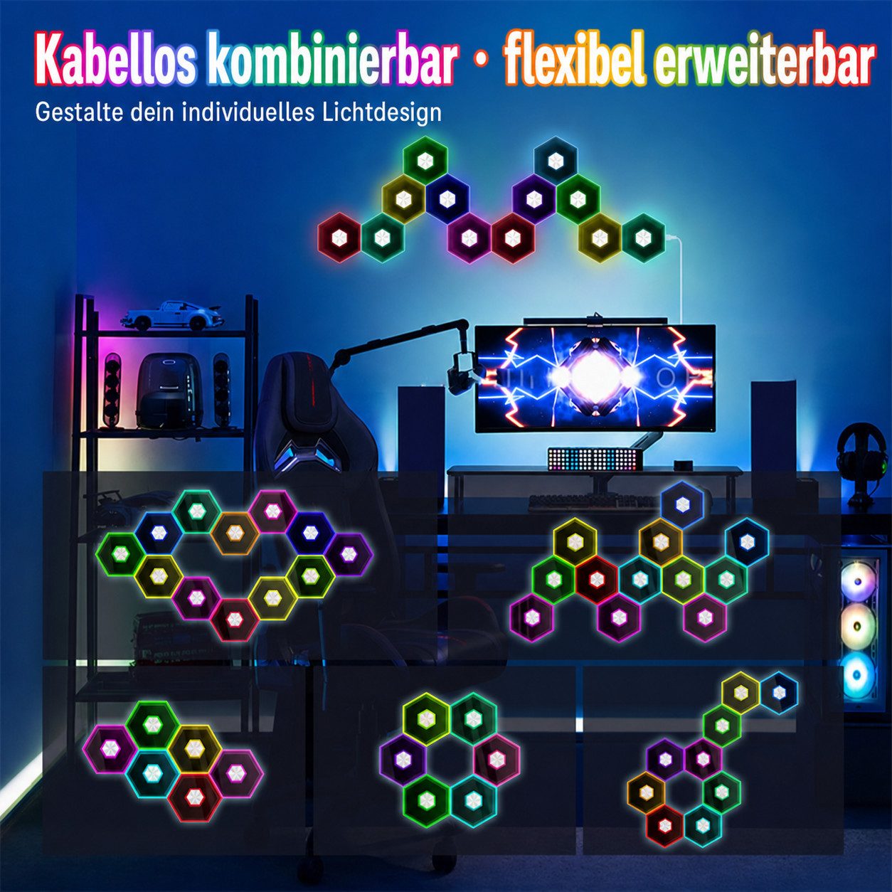 AFKSMILE Lampenfilter 6er RGBIC Hexagon LED Wandleuchte, Infinity Mirror mit Fernbedienung