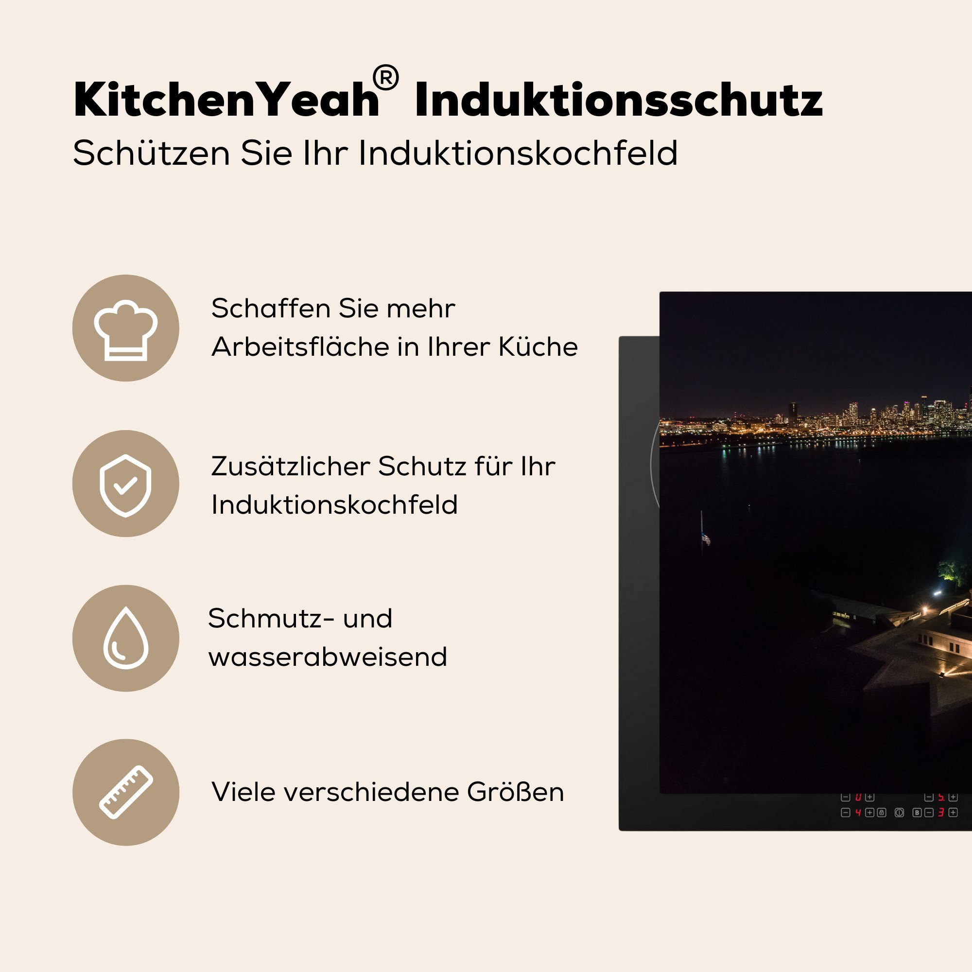 Nacht, Freiheitsstatue Vinyl, Induktionskochfeld küche, MuchoWow Ceranfeldabdeckung tlg), für cm, Herdblende-/Abdeckplatte bei die 81x52 Schutz (1 Die