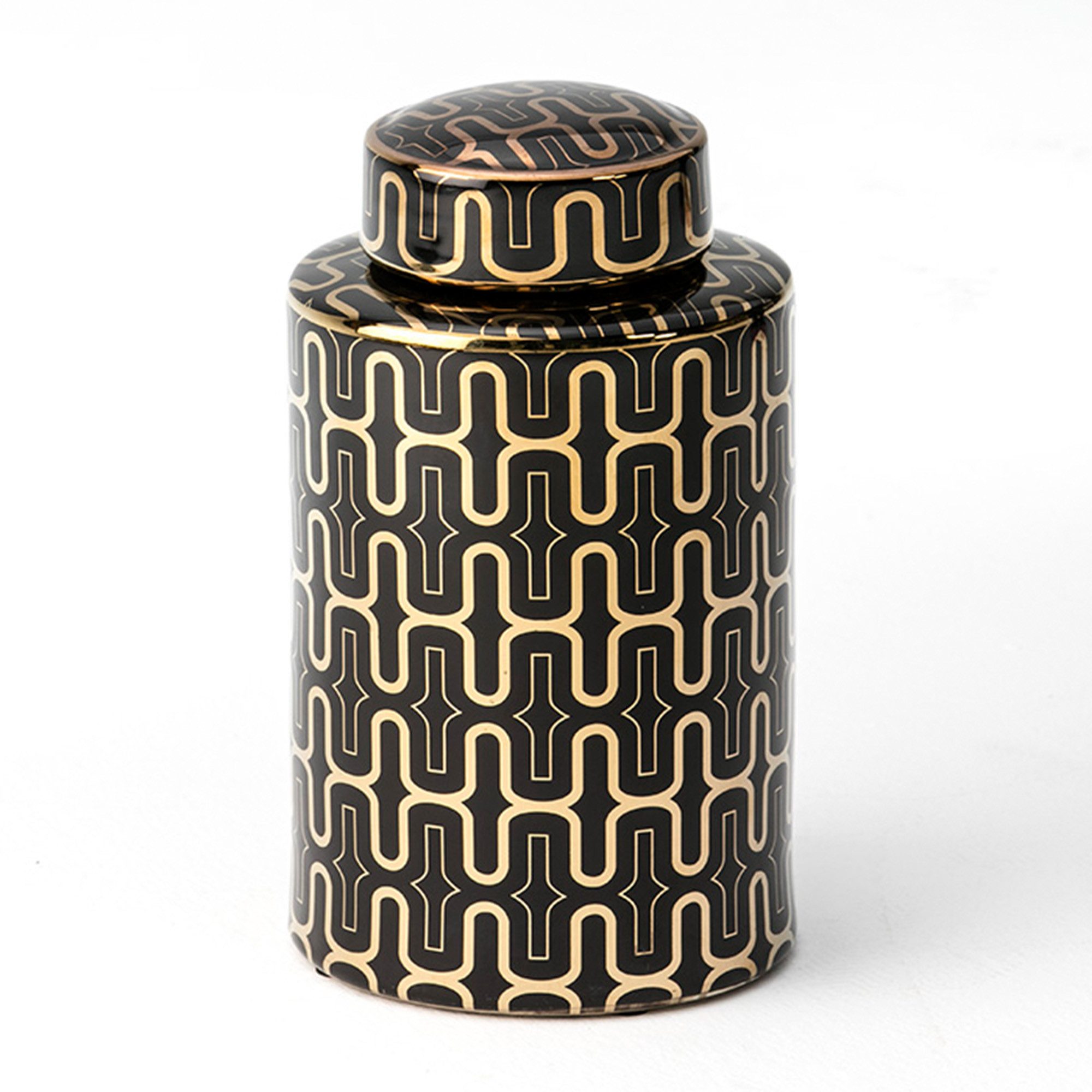 Cosy Home Ideas Dekovase Deckelvase gold Keramik geometrisch gemustert Ingwertopf (1 St), aus Keramik mit Muster