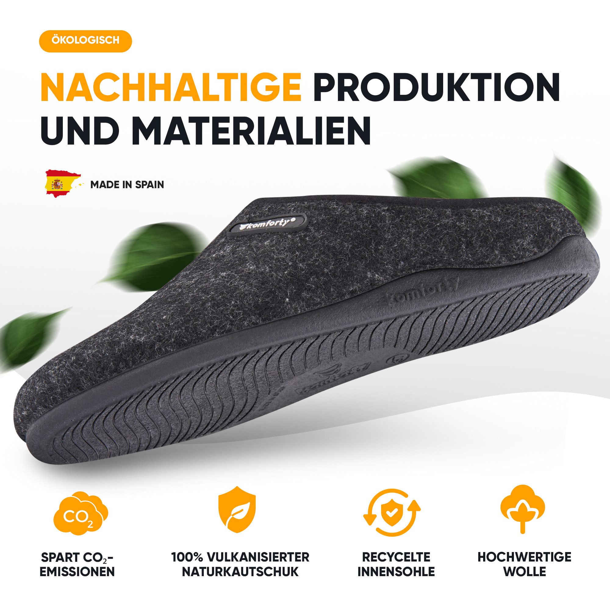Komforty Komforty Hausschuhe Damen Herren für drinnen & draußen aus Wolle Hausschuh (Paar, Natürliche Wolle, Natürlicher Kautschuk, Warme Füße, Komforty) Natürliche Wolle, Made in Spain
