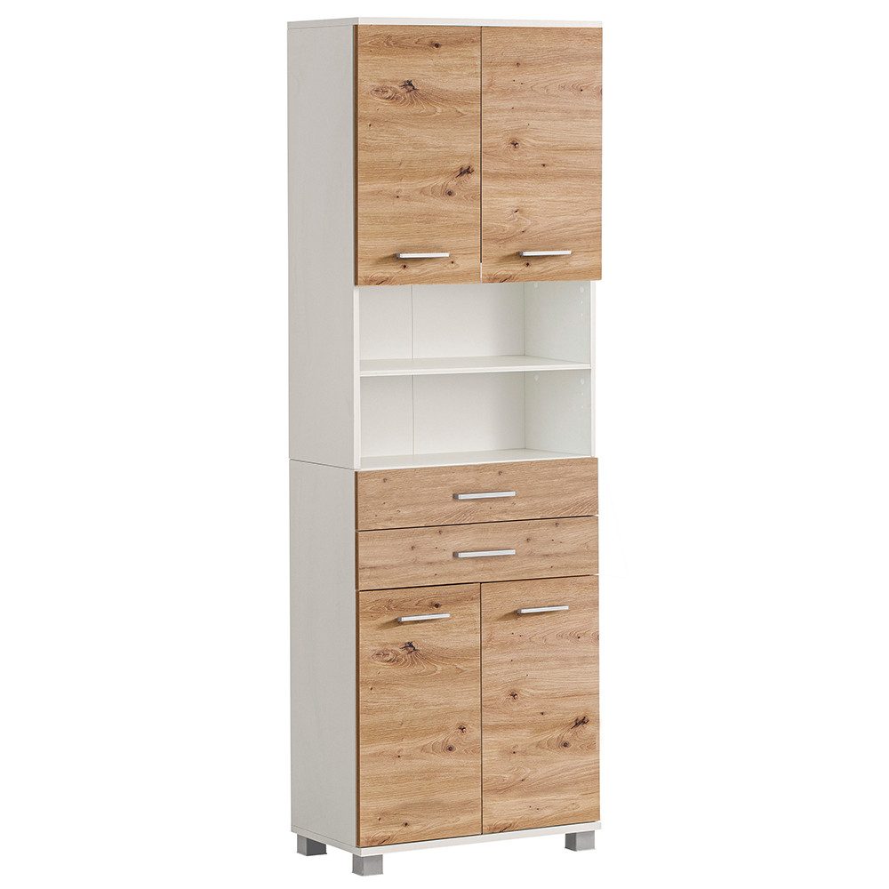 Lomadox Hochschrank PROVIDENCE-80 in weiß mit Eiche, 60cm breit