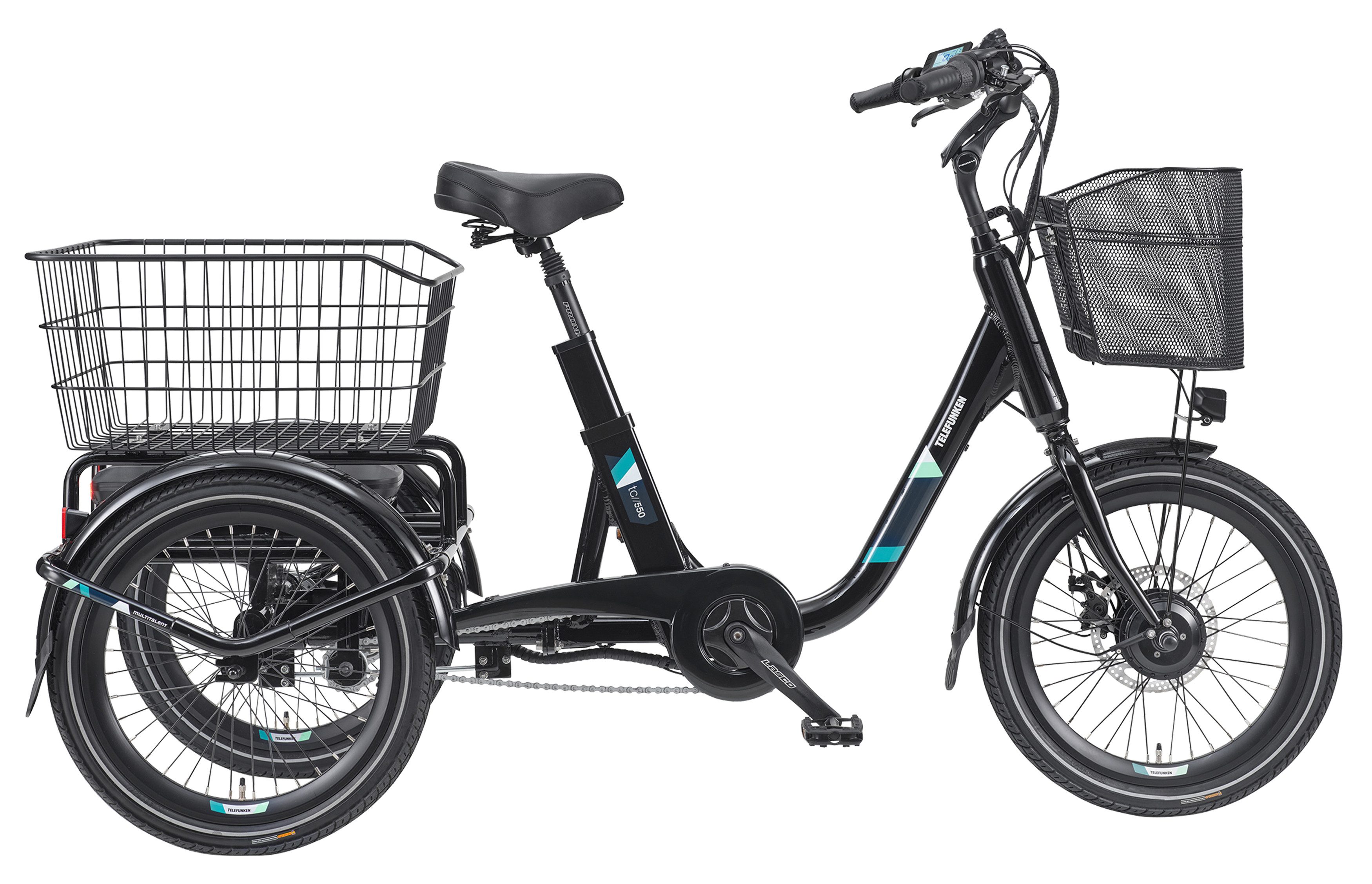 Telefunken E-Bike Dreirad Dreirad TC550, 3 Gang Shimano Nexus Schaltwerk, Nabenschaltung, Frontmotor, 536,5 Wh, inkl. praktischem Einkaufskorb
