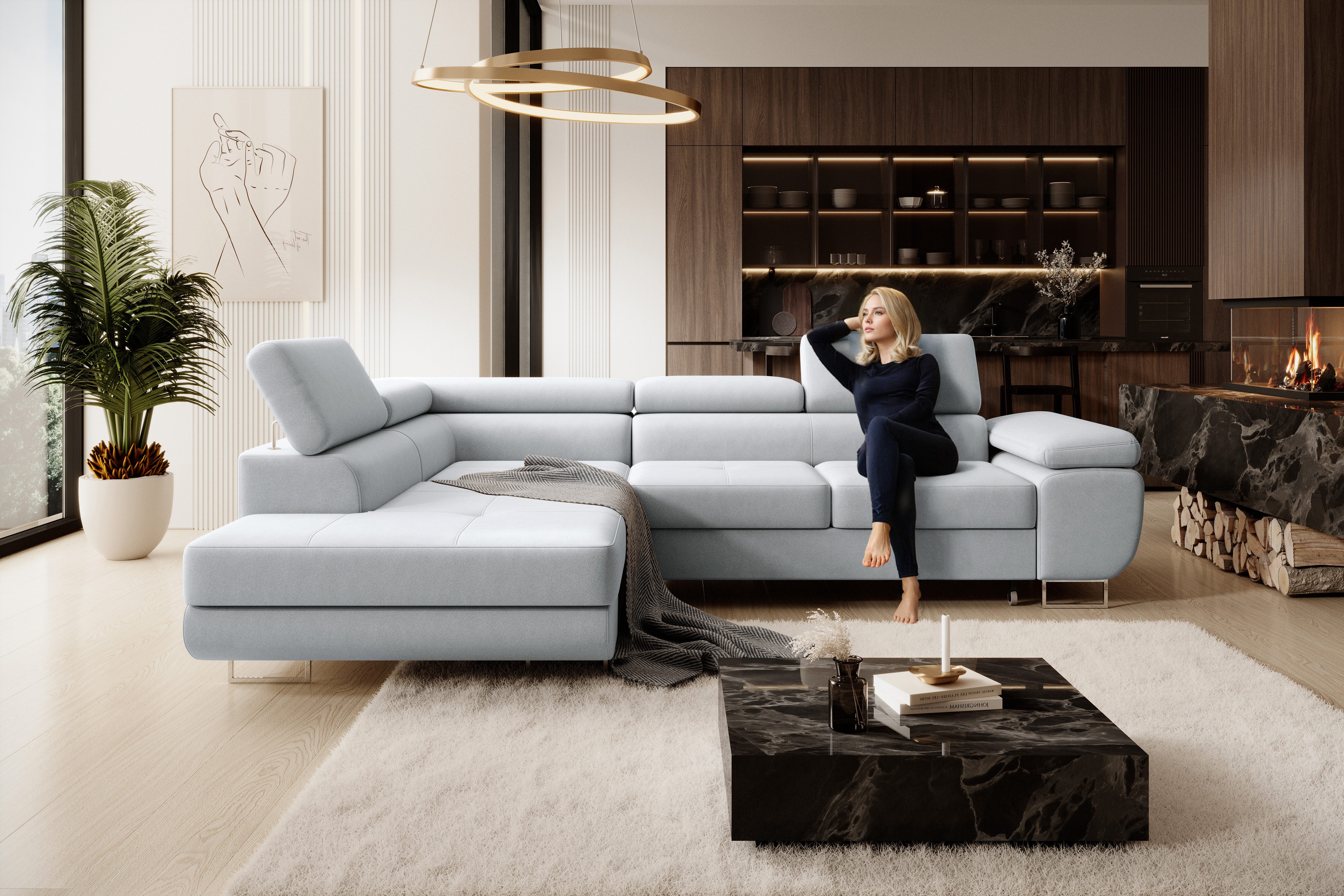 NEXT COLLECTION Ecksofa Wild, Verstellbare Kopfstützen, Schlaffunktion, Bettzeugcontainer