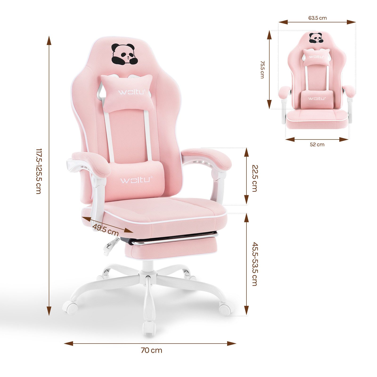 Woltu Gaming-Stuhl (1 St), mit Kopfkissen Lendenkissen Fußstütze, ergonomisch, Netzstoff