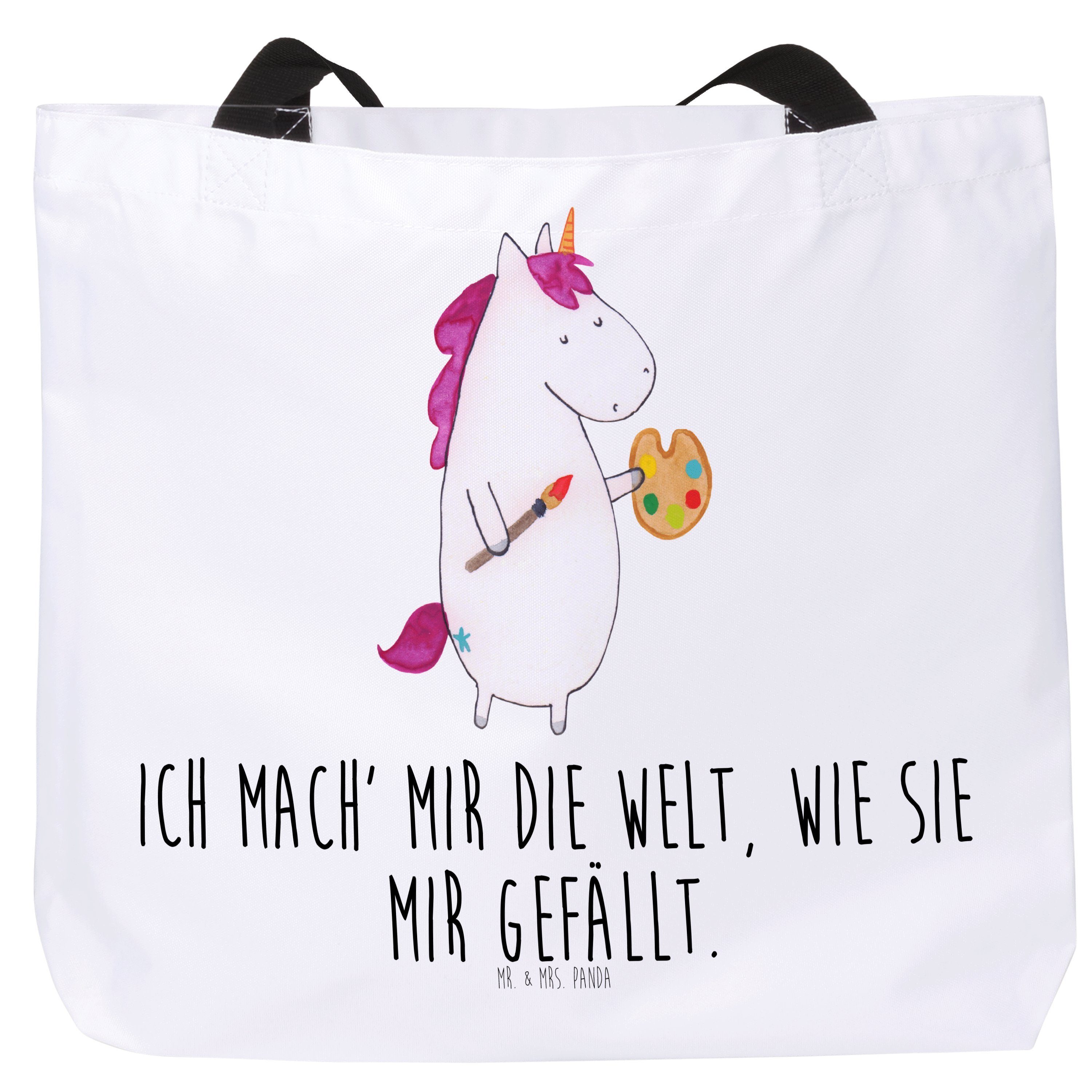 Mr. & Mrs. Panda Shopper Einhorn Künstler - Weiß - Geschenk, Tragebeutel, Beutel, Schulbeutel (1-tlg)