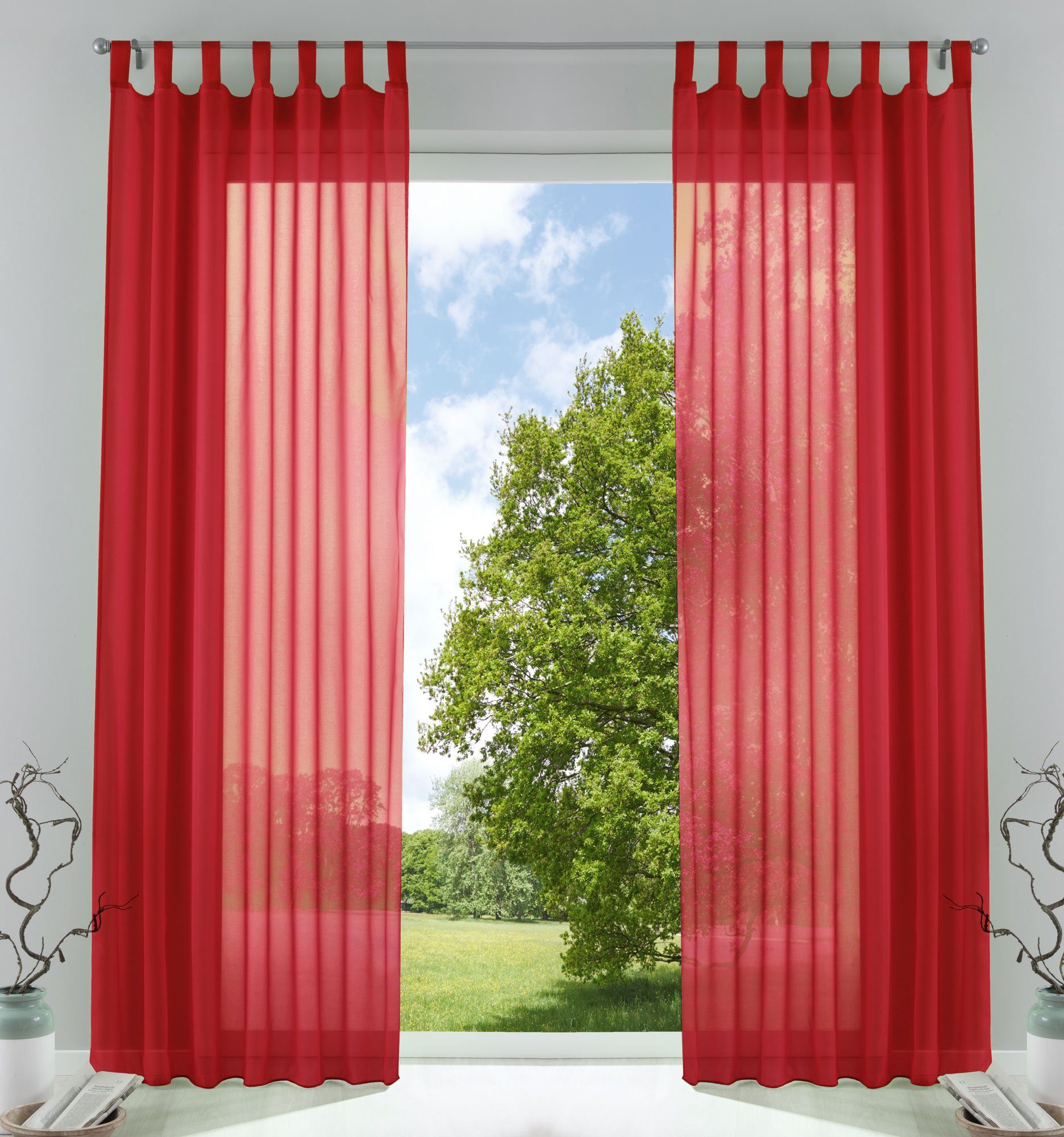 Gardinenbox Gardine (2 St), Schlaufen, transparent, Voile, Transparent Vorhang Set Voile Bleibandabschluss 61000CN