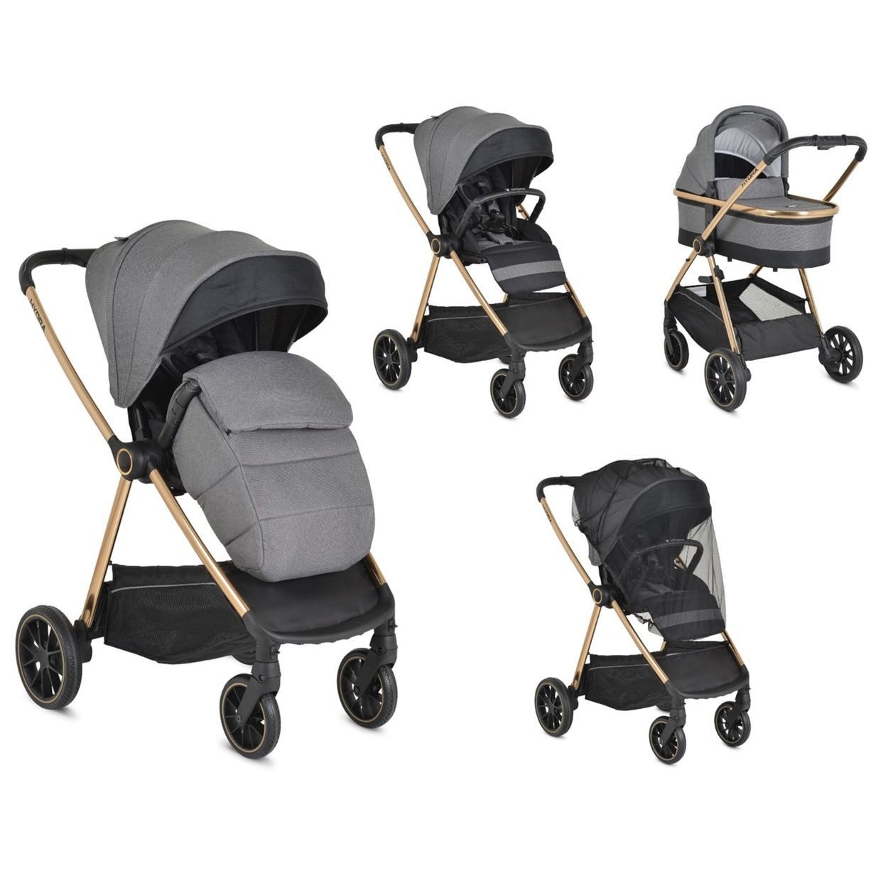 Cangaroo Kombi-Kinderwagen Kinderwagen 2 in 1 Hydra, Babywanne Sportsitz Fußabdeckung Moskitonetz