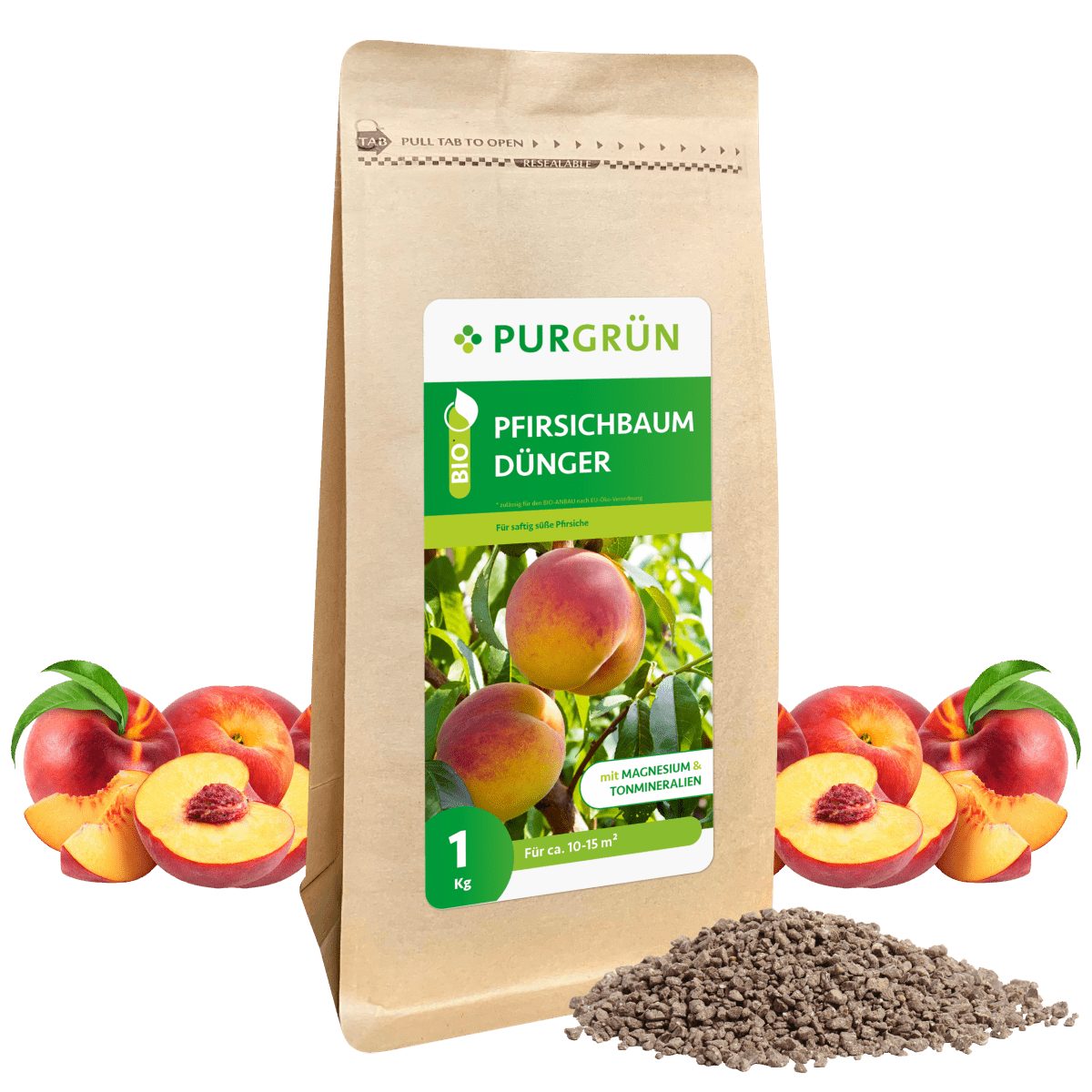 Gartendünger Purgrün Bio Pfirsichbaum Dünger, NPK 6+3+8, Magnesium, 1 kg