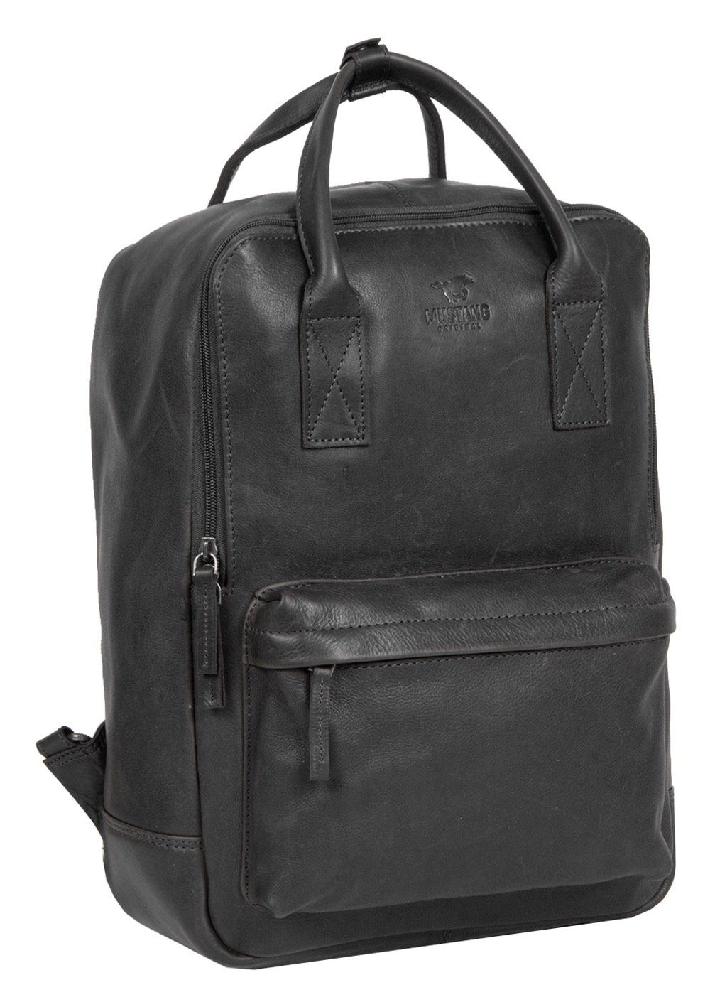 Cityrucksack schwarz Backpack, Reißverschluss-Vortasche mit Catania MUSTANG