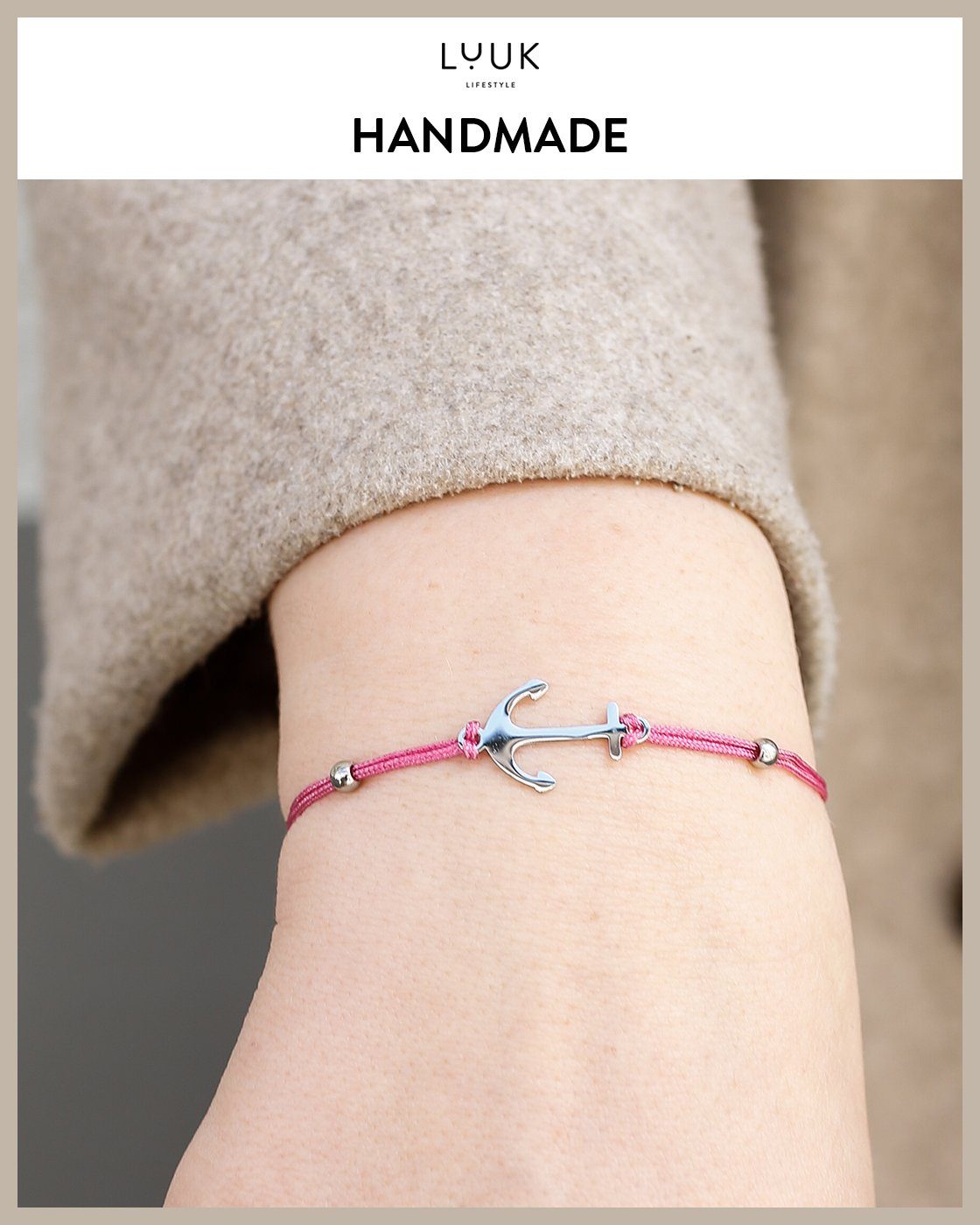 LUUK LIFESTYLE Freundschaftsarmband Anker, handmade, mit Happiness Spruchkarte