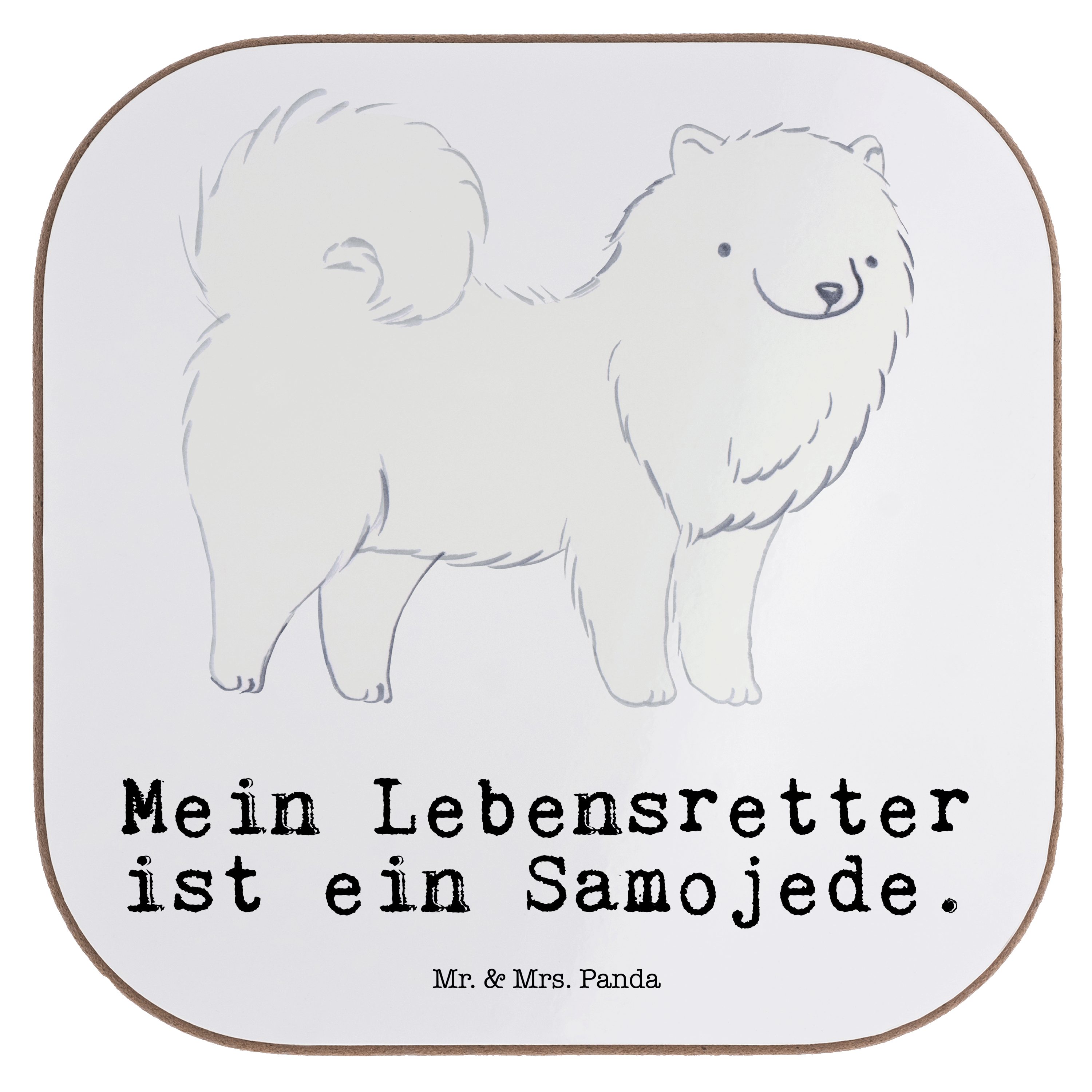 Mr. & Mrs. Panda Getränkeuntersetzer Samojede Lebensretter - Weiß - Geschenk, Samojedenhund, Glasuntersetz, 1-tlg.