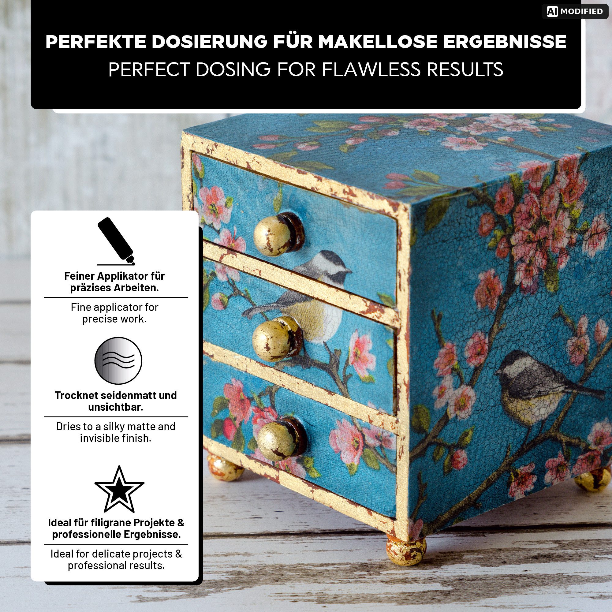 LM-Kreativ Bastelkleber Decoupage-Kleber Kleber & Lack in einem, transparent & seidenmatt, Decoupage-Kleber & Lack, wasserbasiert, transparent, seidenmatt