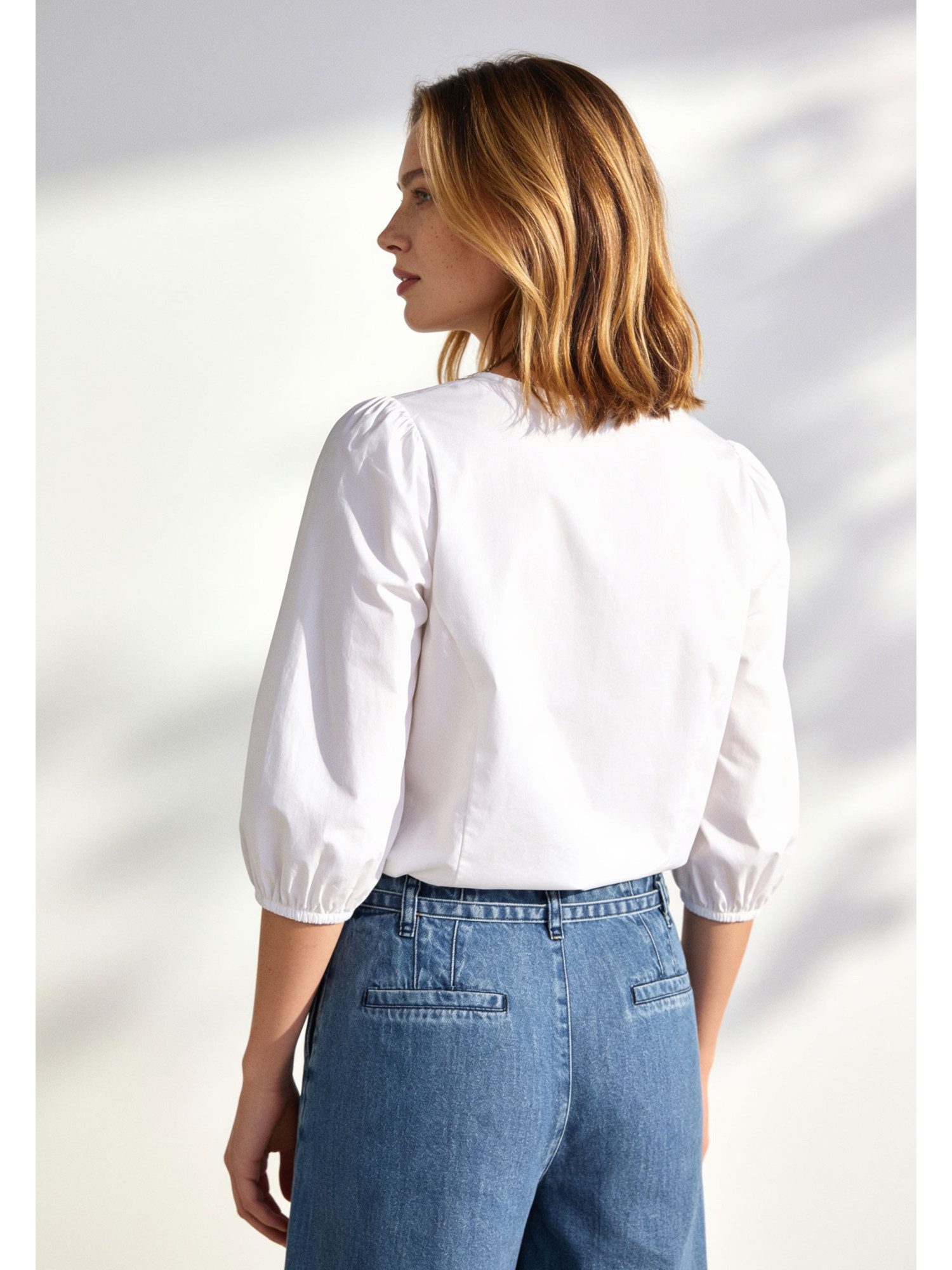 MORE&MORE Klassische Bluse leicht taillierte 3/4 Arm-Bluse, Puffärmel