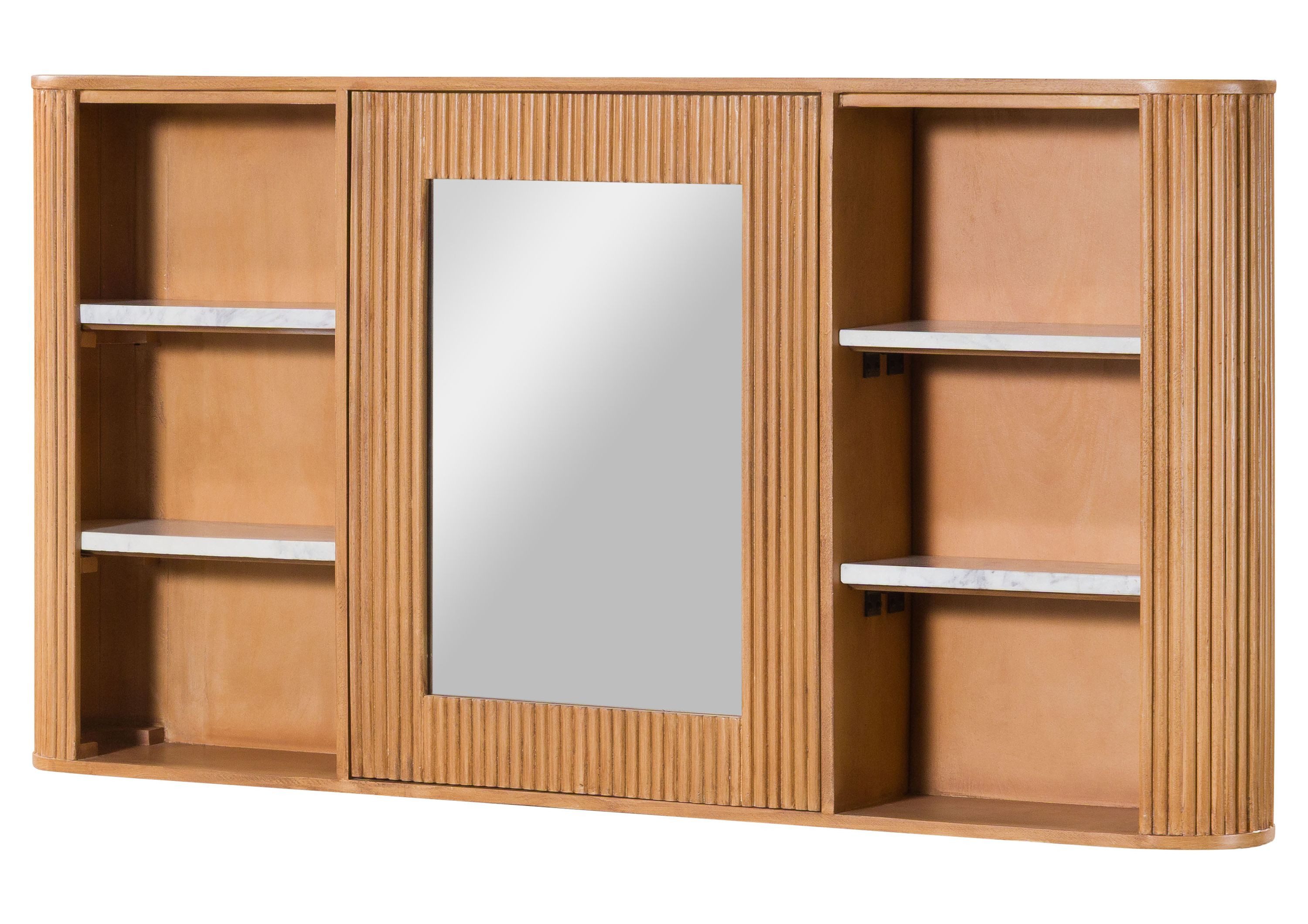 Massivmoebel24 Spiegel (1-St., Mango 145x20x75 natur lackiert / Marmor weiß BARCELONA #546), Mango 145x20x75 natur lackiert / Marmor weiß BARCELONA #546
