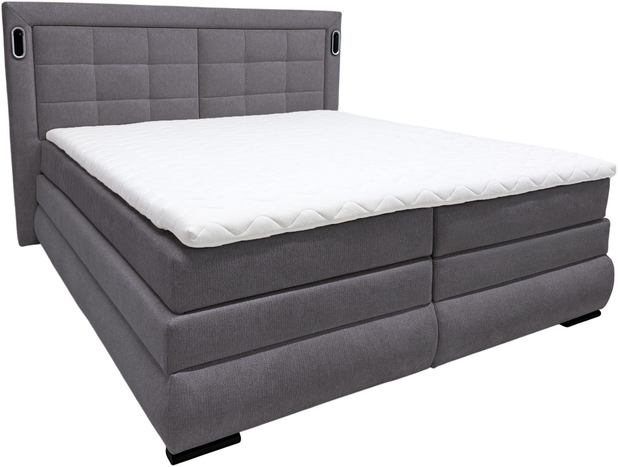OTTO home Boxspringbett MIVVA mit Bettkasten, mit Taschenfederkernmatratze H3, H3/H4 mix, H4 (mit hochwertigem Strukturstoff, wahlweise mit LED-Leuchten), mit Kaltschaum- oder Visco-Topper (bei H4), Komfortliegehöhe 67cm