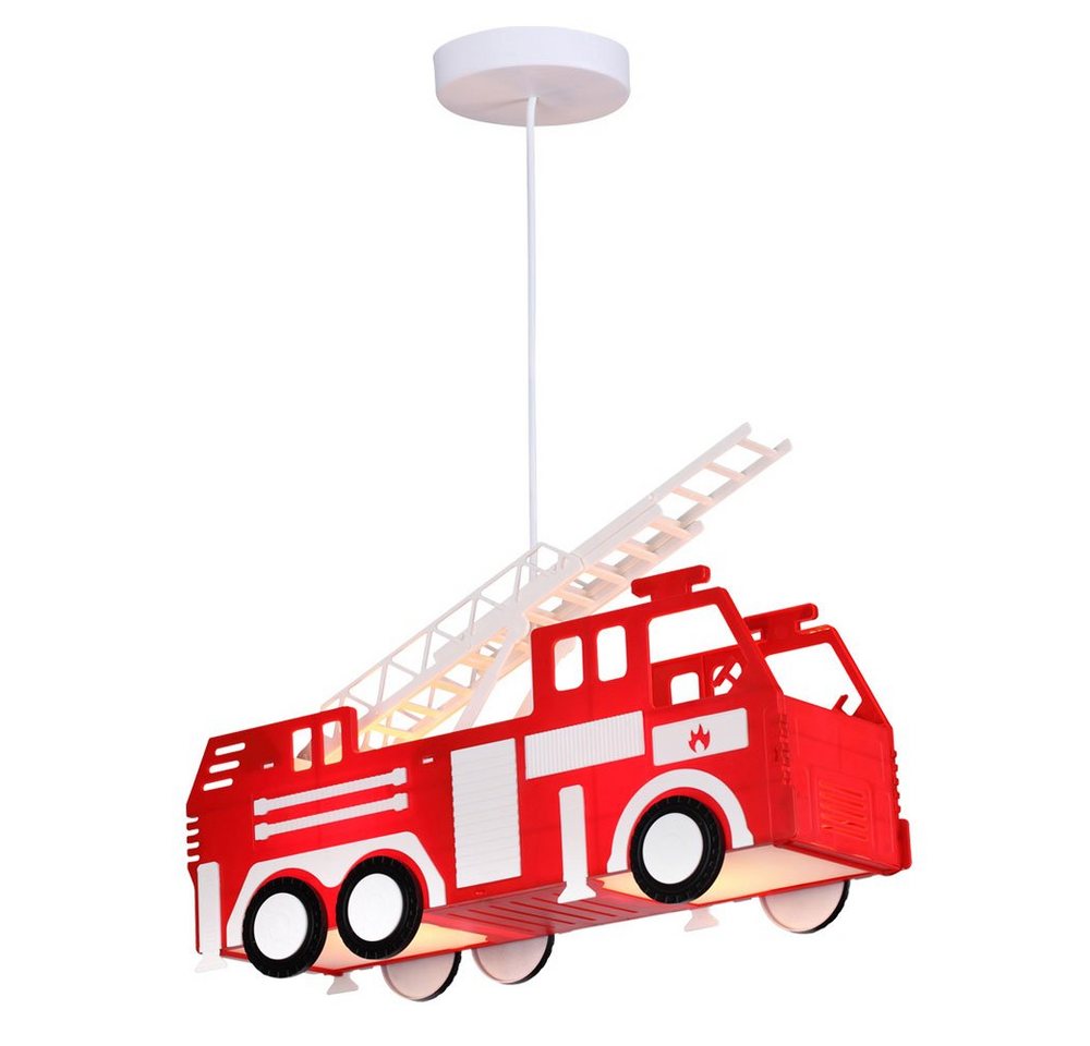 GLOBO LIGHTING Dekolicht, Leuchtmittel nicht inklusive, Feuerwehr Auto Hänge Leuchte rot Pendel Lampe Kinder Spiel Zimmer